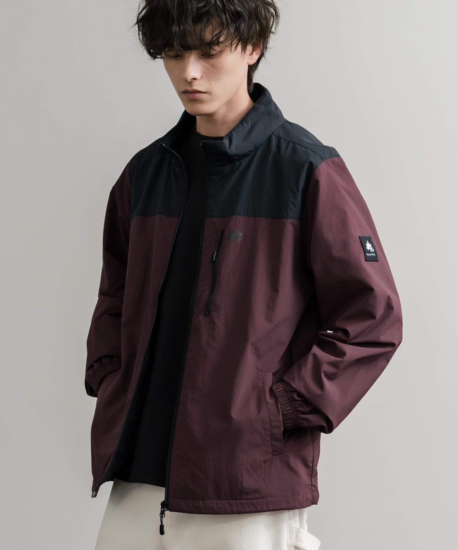 ロッキーモンロー Rocky Monroe ナイロンジャケット 裏タフタ ブルゾン メンズ レディース ライトアウター 撥水 スタンドネック 切替 アウトドア LOGOS  ロゴス  14857 （7.ワイン） 7.ワイン