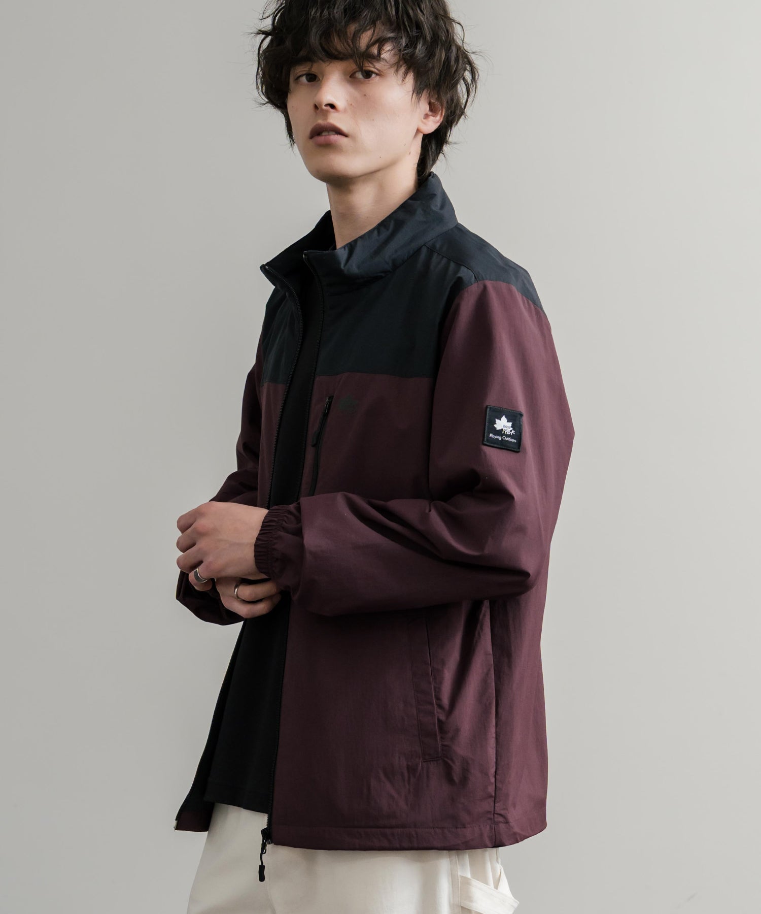 ロッキーモンロー Rocky Monroe ナイロンジャケット 裏タフタ ブルゾン メンズ レディース ライトアウター 撥水 スタンドネック 切替 アウトドア LOGOS  ロゴス  14857 （7.ワイン） 7.ワイン