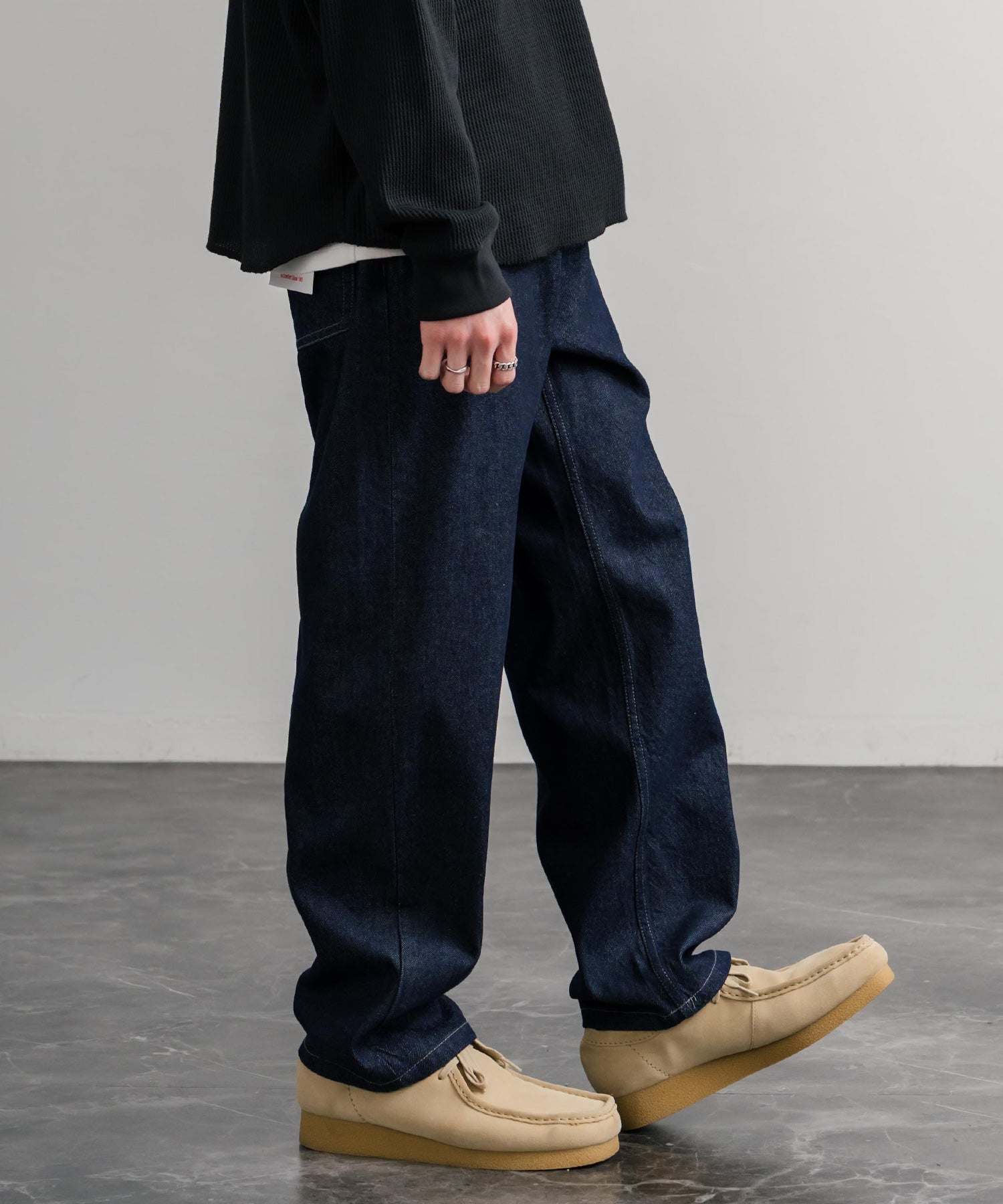 ロッキーモンロー Rocky Monroe ワイドパンツ デニム ジーンズ メンズ テーパード リラックス 5ポケット ヴィンテージ シンプル カジュアル ストリート ワーク 韓国 Hanes 15112 （71.ネイビー） 71.ネイビー