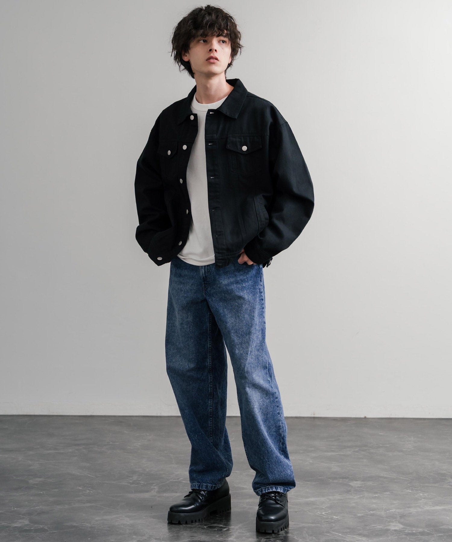 ロッキーモンロー Rocky Monroe ワイドパンツ デニム ジーンズ メンズ テーパード リラックス 5ポケット ヴィンテージ シンプル カジュアル ストリート ワーク 韓国 Hanes 15112 （71.ネイビー） 71.ネイビー