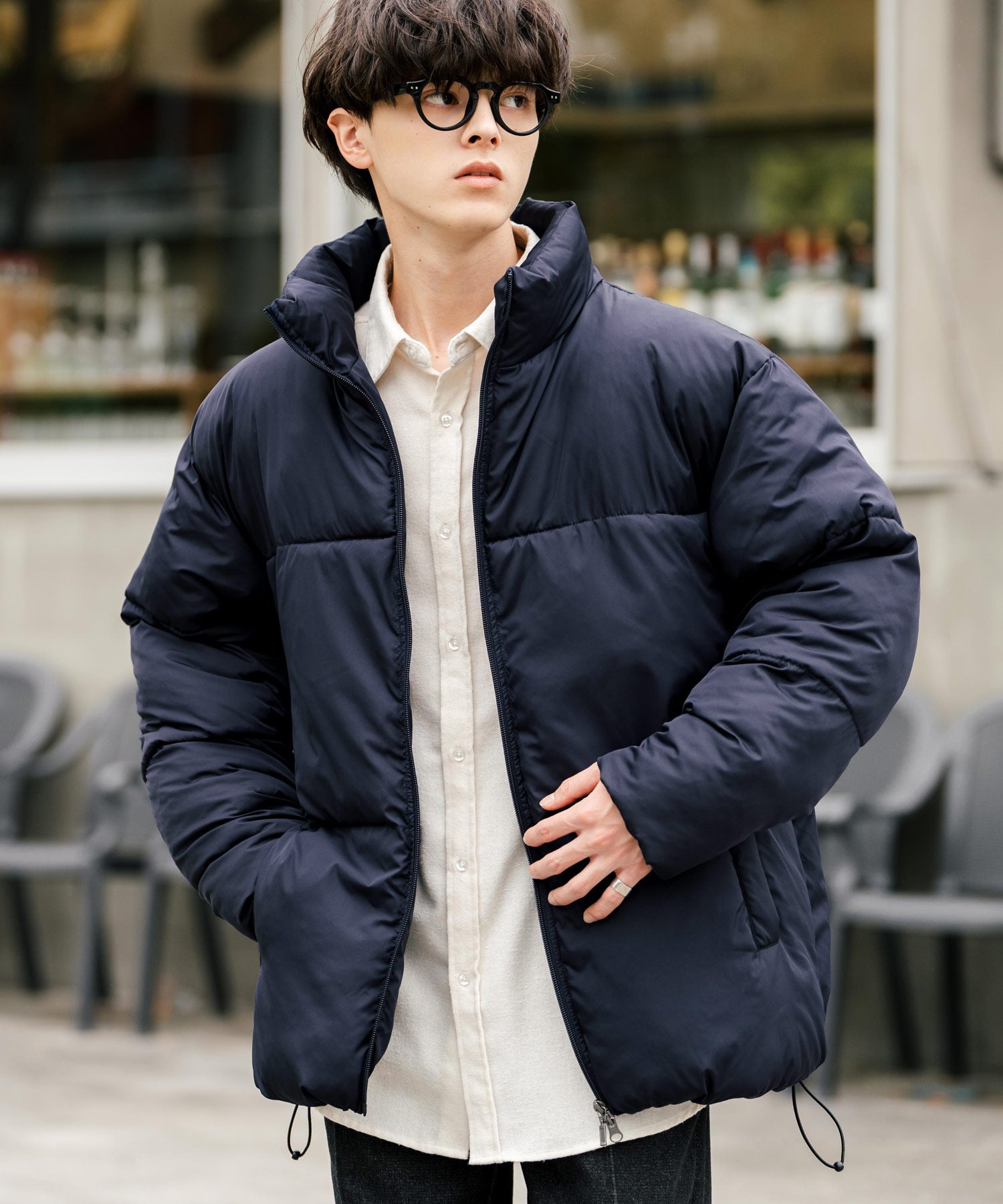 ロッキーモンロー Rocky Monroe ファイバーダウンジャケット メンズ レディース 中綿 アウター ブルゾン 無地 軽量 オーバーサイズ 撥水 防寒 カジュアル ストリート デュスポ 14545 （ネイビー） ネイビー