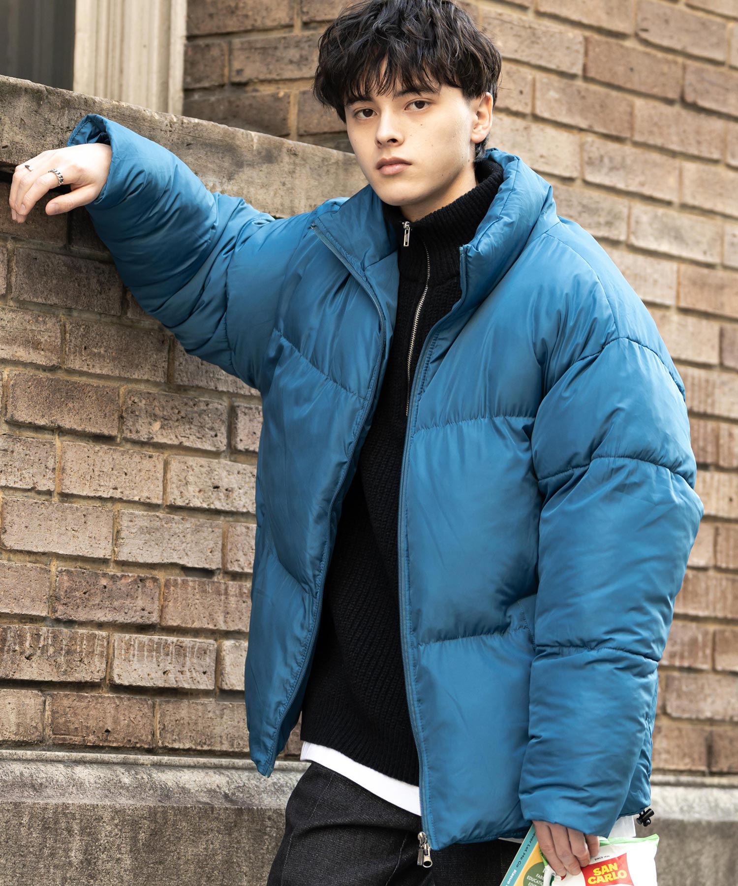ロッキーモンロー Rocky Monroe ファイバーダウンジャケット メンズ レディース 中綿 アウター ブルゾン 無地 軽量 オーバーサイズ 撥水 防寒 カジュアル ストリート デュスポ 14545 （ネイビー） ネイビー