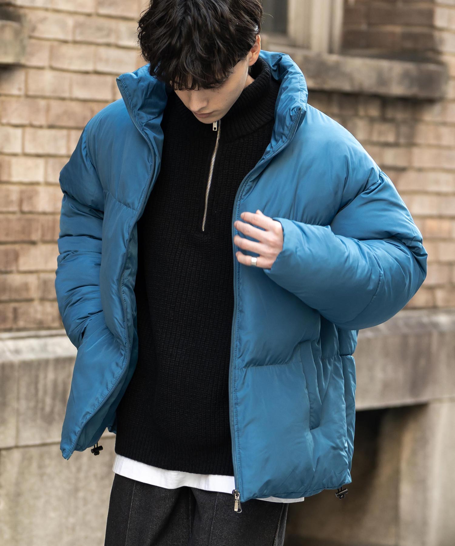 ロッキーモンロー Rocky Monroe ファイバーダウンジャケット メンズ レディース 中綿 アウター ブルゾン 無地 軽量 オーバーサイズ 撥水 防寒 カジュアル ストリート デュスポ 14545 （ネイビー） ネイビー