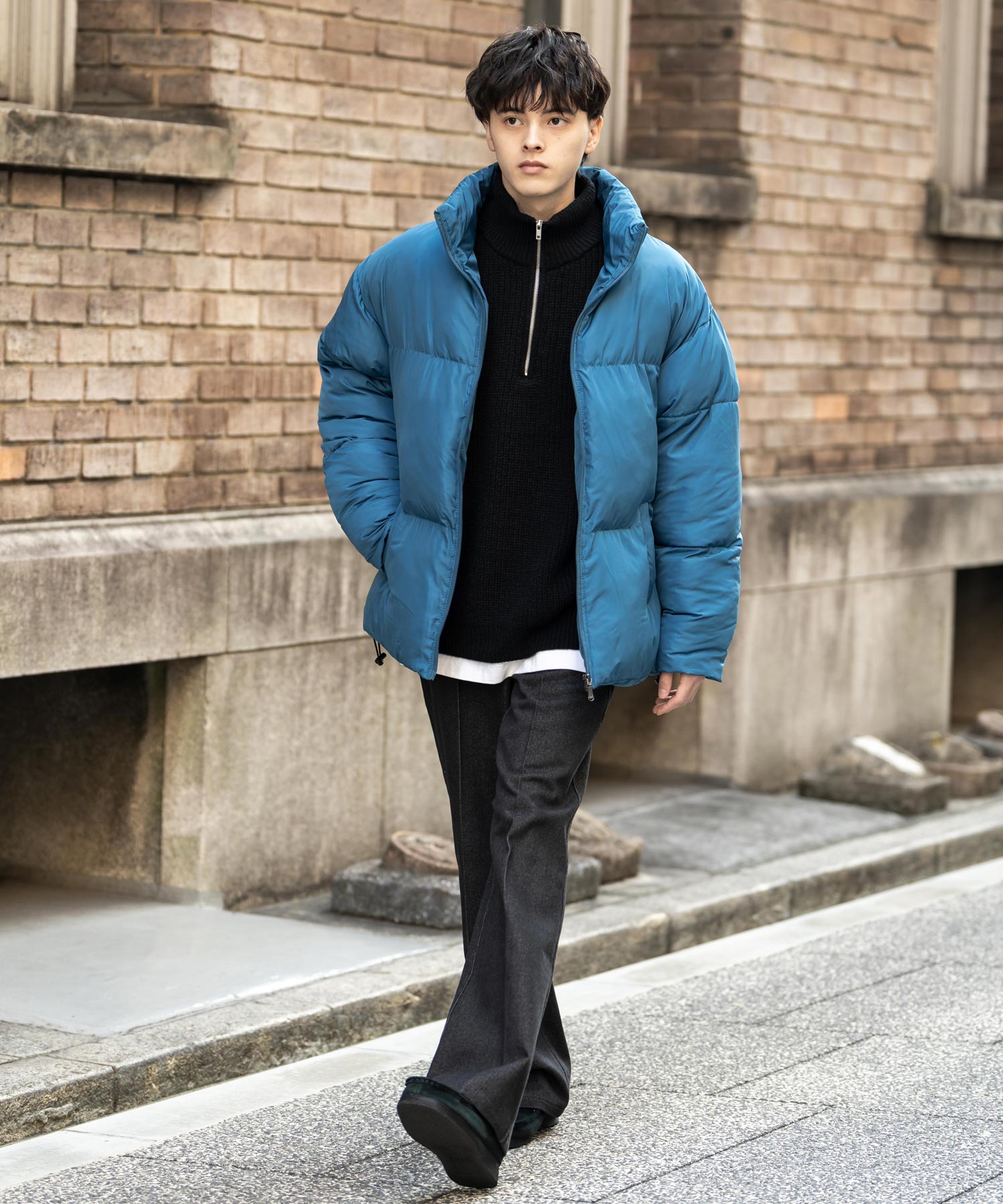 ロッキーモンロー Rocky Monroe ファイバーダウンジャケット メンズ レディース 中綿 アウター ブルゾン 無地 軽量 オーバーサイズ 撥水 防寒 カジュアル ストリート デュスポ 14545 （ネイビー） ネイビー