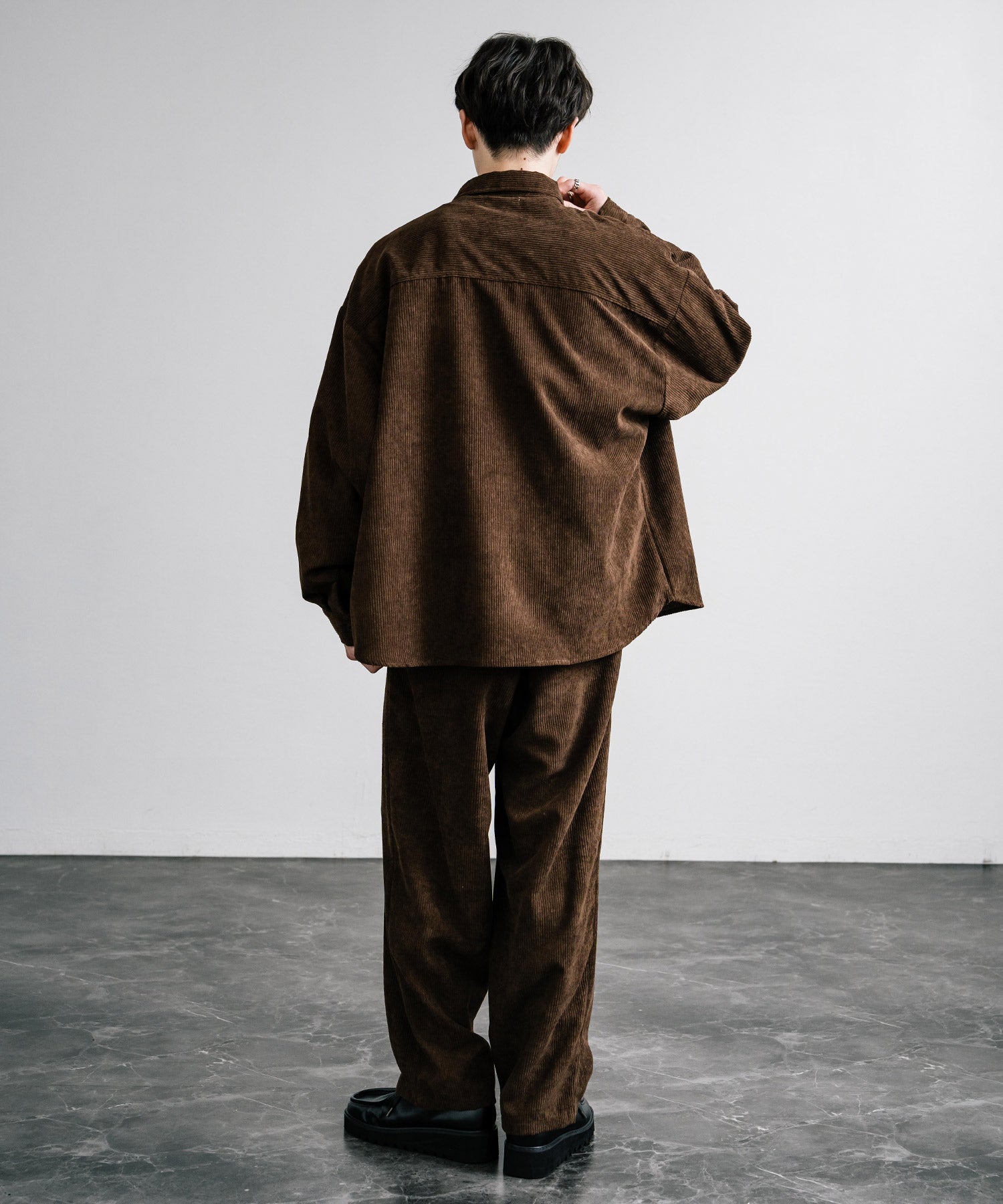 ロッキーモンロー Rocky Monroe セットアップ コーデュロイ メンズ CPOシャツジャケット カバーオール ワイドパンツ イージー テーパード ライトアウター オーバーサイズ 15247 （ブラウン） ブラウン