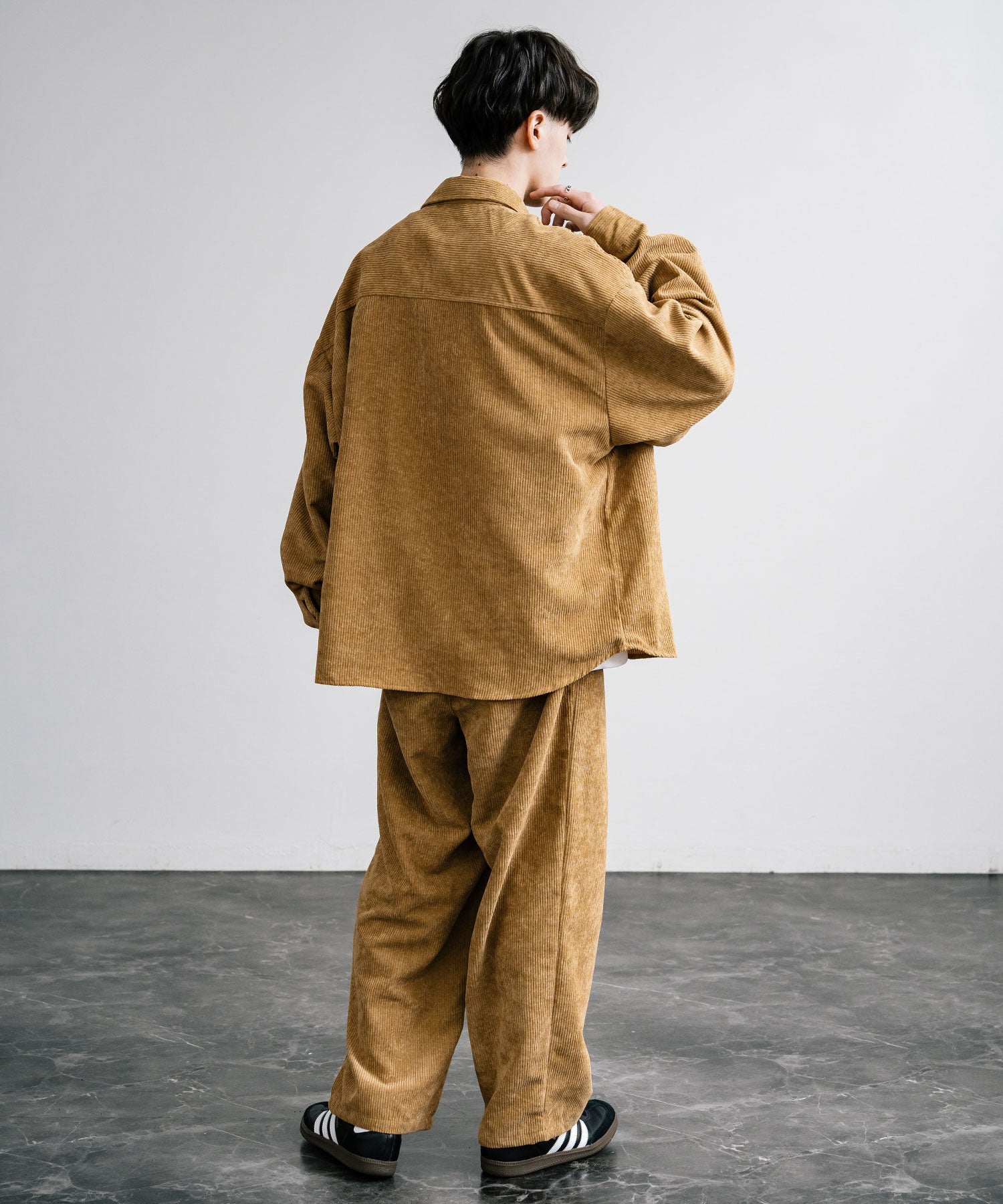 ロッキーモンロー Rocky Monroe セットアップ コーデュロイ メンズ CPOシャツジャケット カバーオール ワイドパンツ イージー テーパード ライトアウター オーバーサイズ 15247 （ブラウン） ブラウン