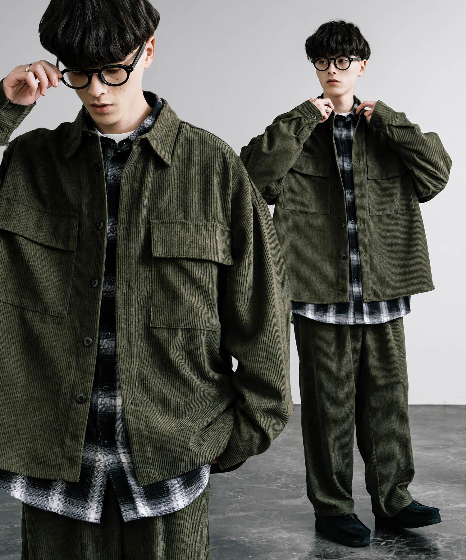 ロッキーモンロー Rocky Monroe セットアップ コーデュロイ メンズ CPOシャツジャケット カバーオール ワイドパンツ イージー テーパード ライトアウター オーバーサイズ 15247 （ブラウン） ブラウン