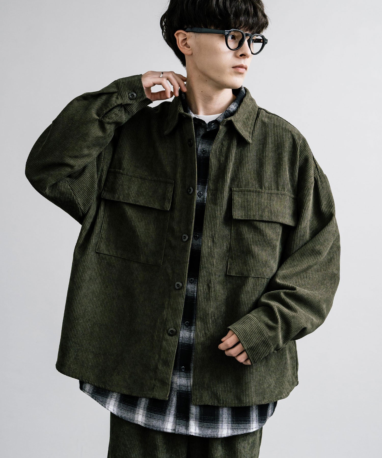 ロッキーモンロー Rocky Monroe セットアップ コーデュロイ メンズ CPOシャツジャケット カバーオール ワイドパンツ イージー テーパード ライトアウター オーバーサイズ 15247 （ブラウン） ブラウン