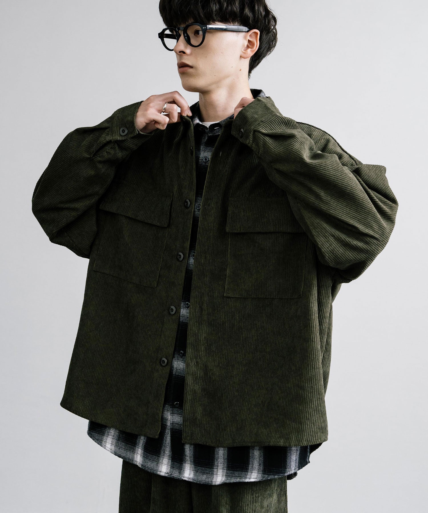 ロッキーモンロー Rocky Monroe セットアップ コーデュロイ メンズ CPOシャツジャケット カバーオール ワイドパンツ イージー テーパード ライトアウター オーバーサイズ 15247 （ブラウン） ブラウン