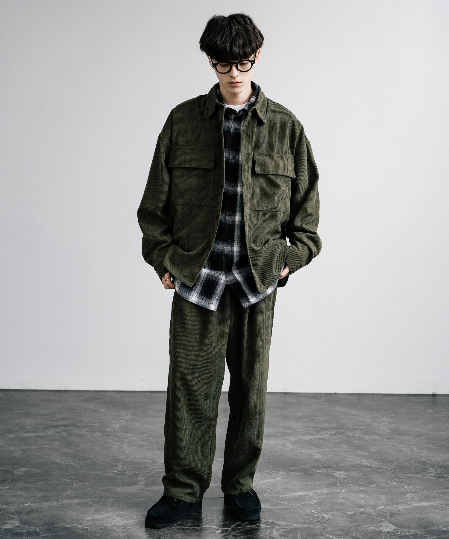 ロッキーモンロー Rocky Monroe セットアップ コーデュロイ メンズ CPOシャツジャケット カバーオール ワイドパンツ イージー テーパード ライトアウター オーバーサイズ 15247 （ブラウン） ブラウン