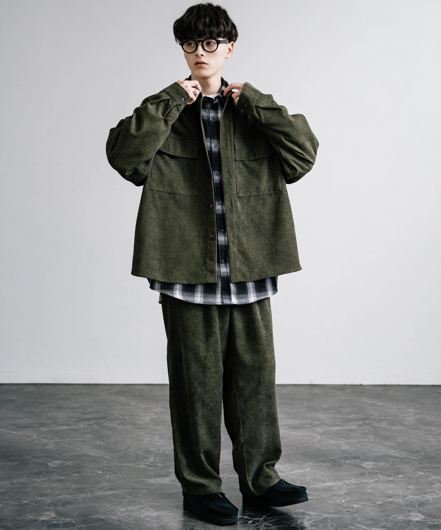 ロッキーモンロー Rocky Monroe セットアップ コーデュロイ メンズ CPOシャツジャケット カバーオール ワイドパンツ イージー テーパード ライトアウター オーバーサイズ 15247 （ブラウン） ブラウン
