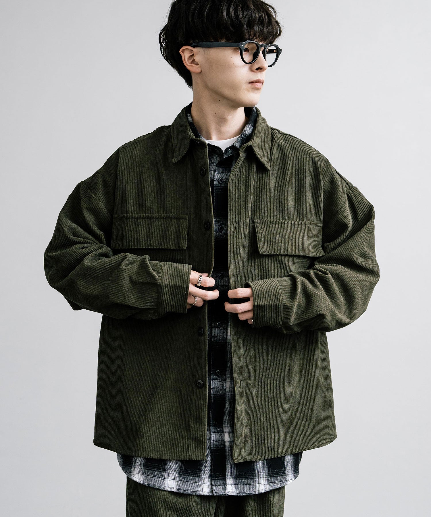 ロッキーモンロー Rocky Monroe セットアップ コーデュロイ メンズ CPOシャツジャケット カバーオール ワイドパンツ イージー テーパード ライトアウター オーバーサイズ 15247 （ブラウン） ブラウン