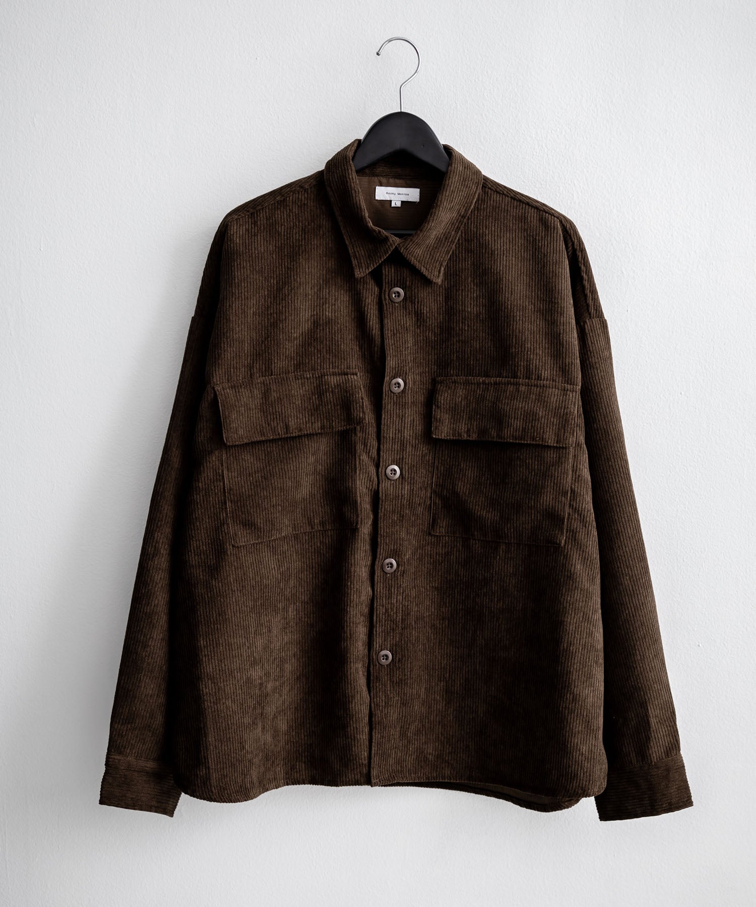 ロッキーモンロー Rocky Monroe セットアップ コーデュロイ メンズ CPOシャツジャケット カバーオール ワイドパンツ イージー テーパード ライトアウター オーバーサイズ 15247 （ブラウン） ブラウン