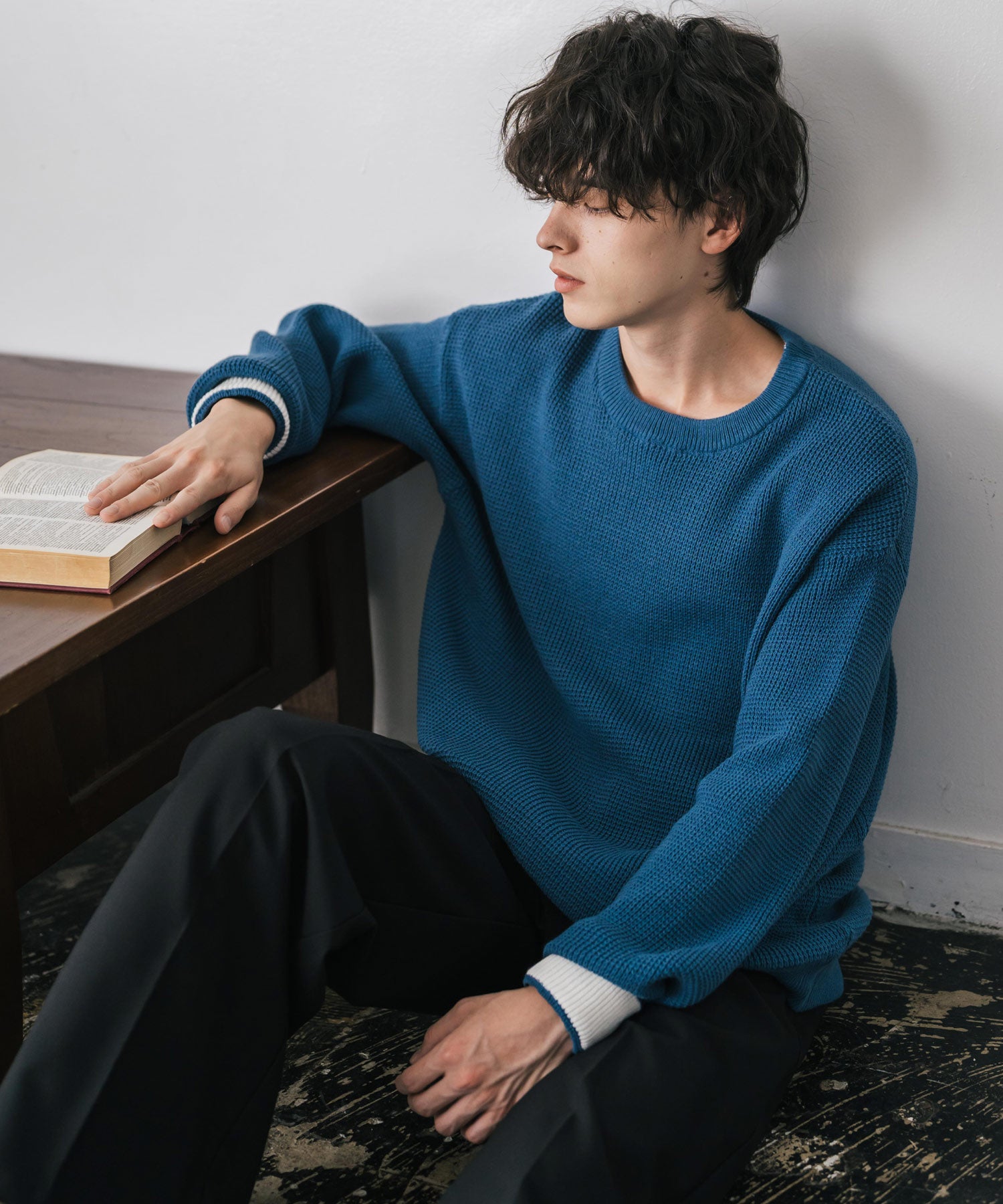 ロッキーモンロー Rocky Monroe ワッフルニット セーター 無地 メンズ レディース 長袖 配色 綿混 オーバーサイズ ビッグシルエット リラックス カジュアル きれいめ 洗える 14546 （グリーン） グリーン