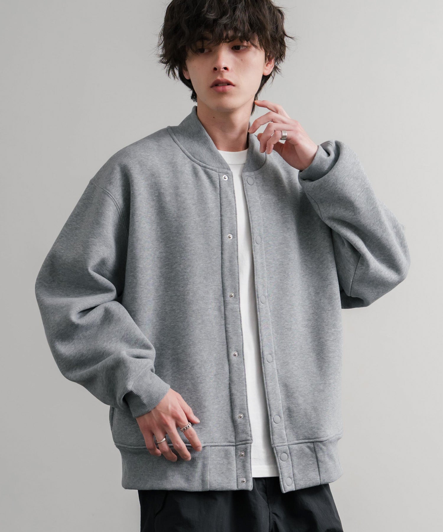 ロッキーモンロー Rocky Monroe カーディガン スナップボタン 裏起毛 メンズ レディース 長袖 ヘビーウェイト 無地 ブルゾン オーバーサイズ ライトアウター カジュアル 保温 14853 （2.杢グレー） 2.杢グレー