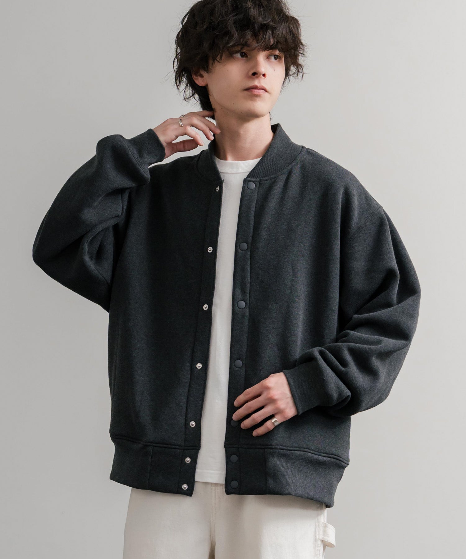 ロッキーモンロー Rocky Monroe カーディガン スナップボタン 裏起毛 メンズ レディース 長袖 ヘビーウェイト 無地 ブルゾン オーバーサイズ ライトアウター カジュアル 保温 14853 （2.杢グレー） 2.杢グレー