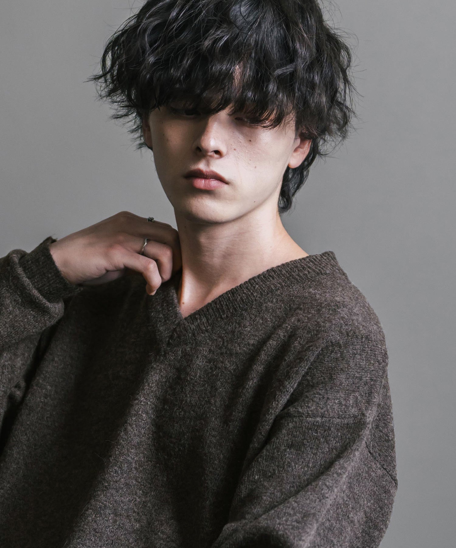 ロッキーモンロー Rocky Monroe ニット セーター 無地 メンズ レディース Vネック 長袖 天竺編み ウール混 メランジ オーバーサイズ リラックス プルオーバー 暖かい 秋冬 14715 （オフ） オフ