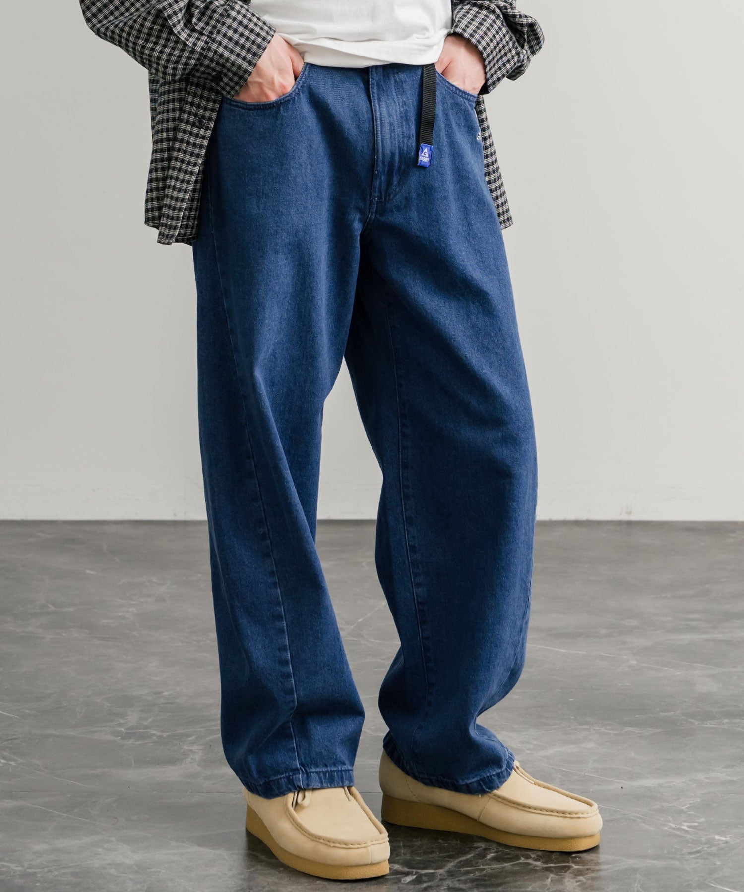 ロッキーモンロー Rocky Monroe GERRY ジェリー デニムパンツ クライミングパンツ メンズ レディース ジーンズ バレルレッグ UVカット ワイド   無地 ロゴ刺繍 15113 （73.ブルー） 73.ブルー