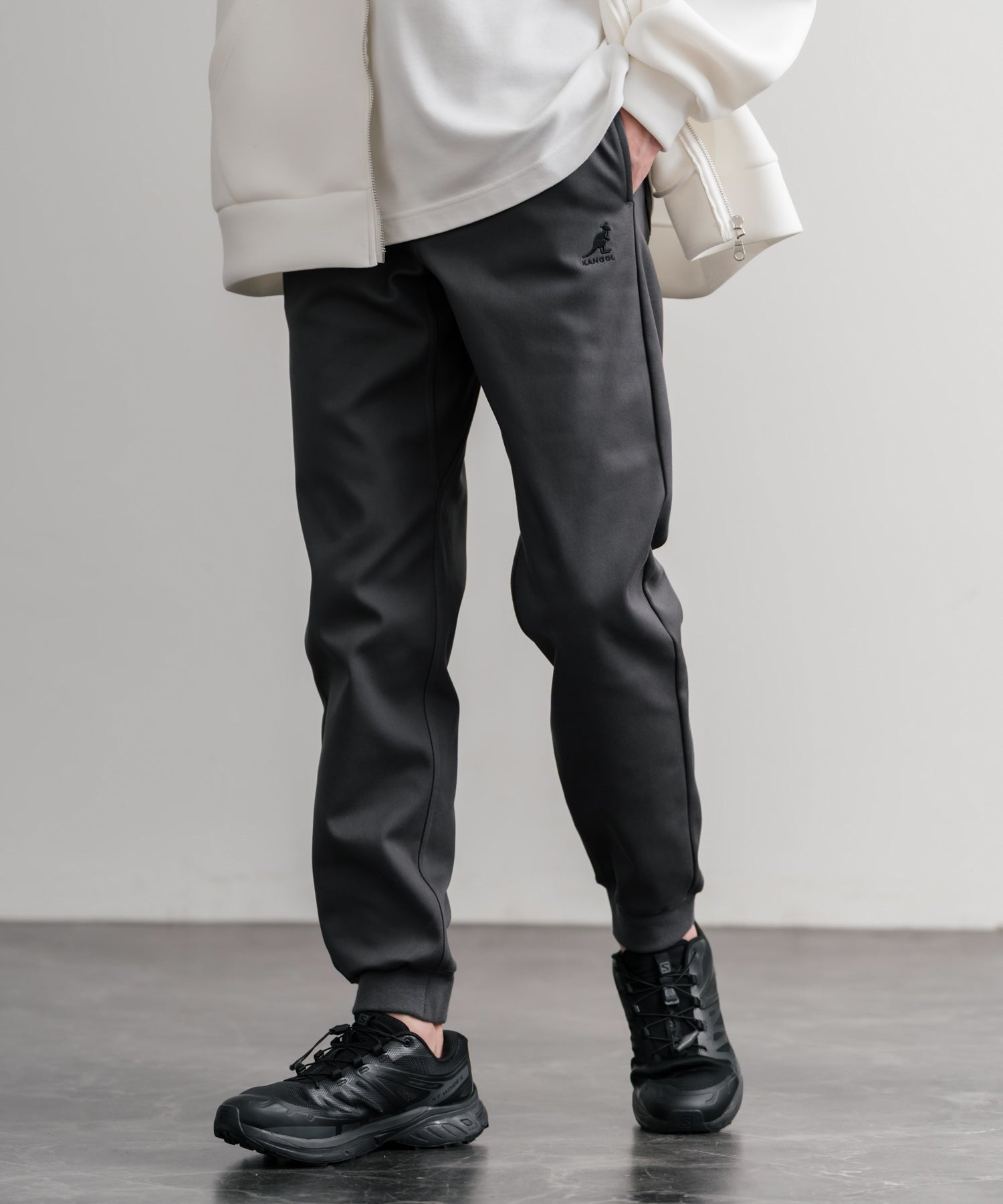 ロッキーモンロー Rocky Monroe KANGOL ジョガーパンツ 暖パン 裏起毛 裏フリース 蓄熱 新色追加 メンズ レディース イージー スリム テーパード ストレッチ 別注コラボ 14622 （ホワイト） ホワイト