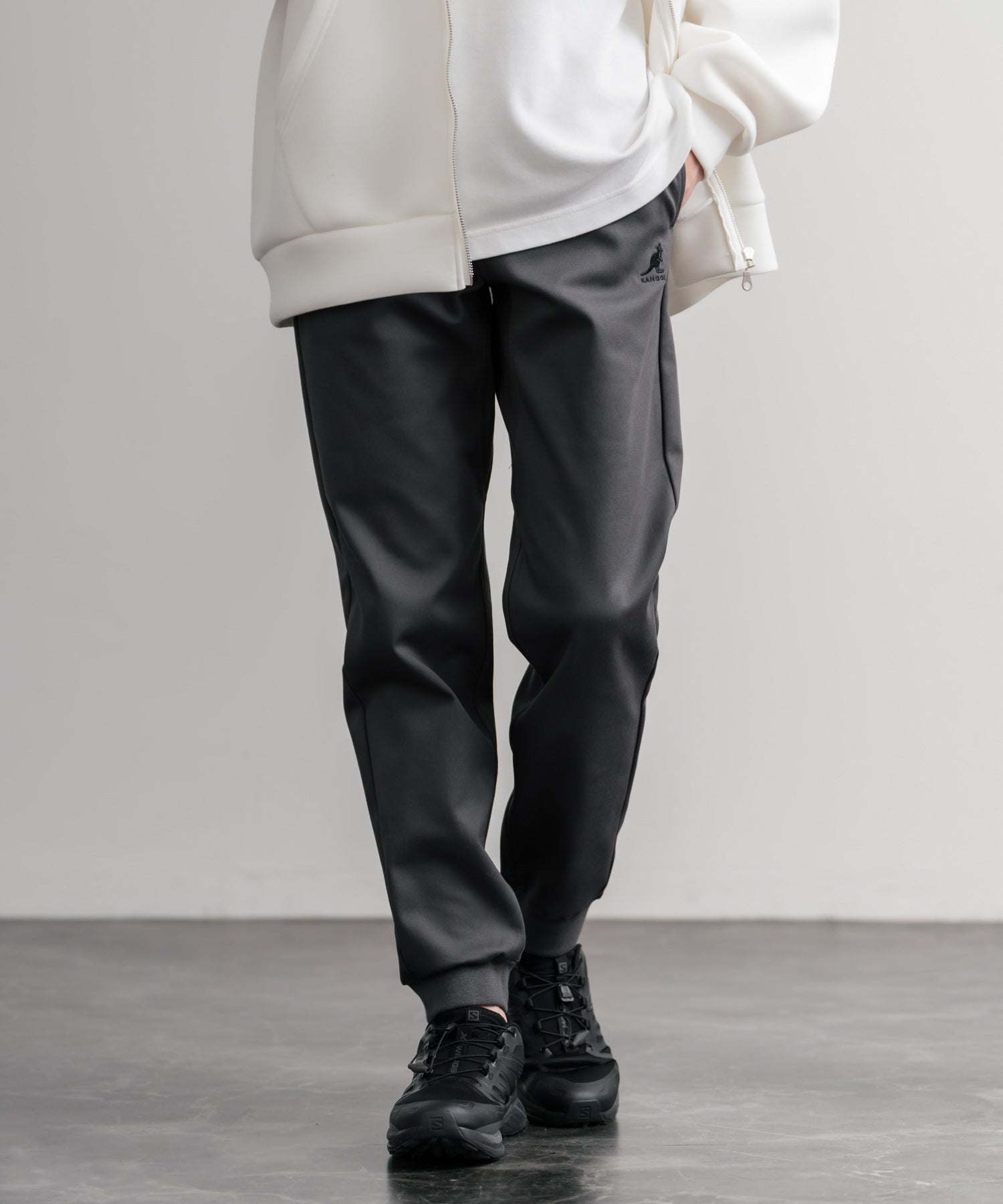 ロッキーモンロー Rocky Monroe KANGOL ジョガーパンツ 暖パン 裏起毛 裏フリース 蓄熱 新色追加 メンズ レディース イージー スリム テーパード ストレッチ 別注コラボ 14622 （ホワイト） ホワイト