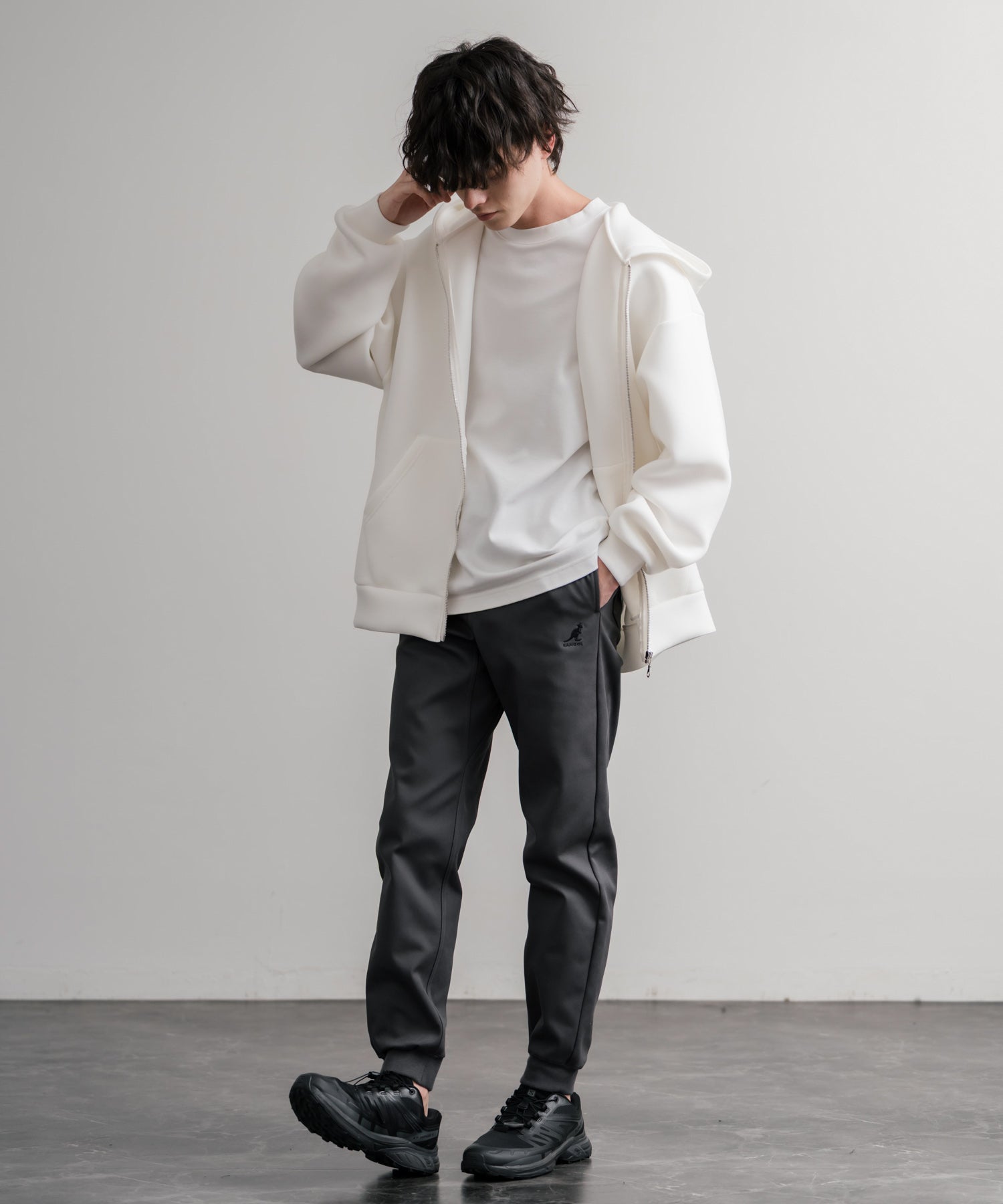 ロッキーモンロー Rocky Monroe KANGOL ジョガーパンツ 暖パン 裏起毛 裏フリース 蓄熱 新色追加 メンズ レディース イージー スリム テーパード ストレッチ 別注コラボ 14622 （ホワイト） ホワイト