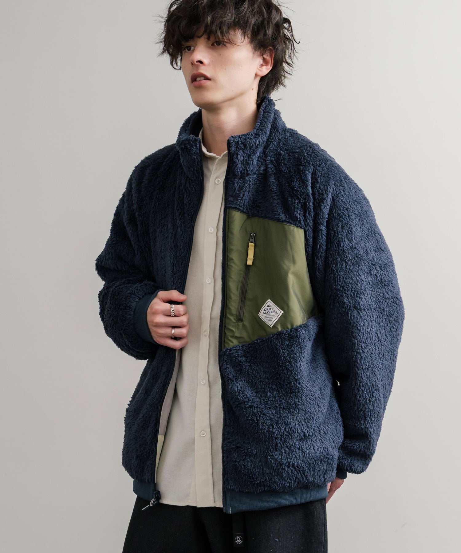 ロッキーモンロー Rocky Monroe ボアジャケット スタンドネック ブルゾン メンズ レディース フリース リバーシブル 2WAY ワッペン KRIFF MAYER 2514404 14796 （110.マルチ2） 110.マルチ2