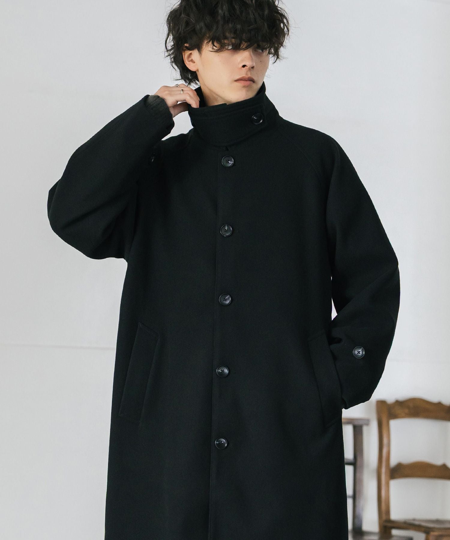 ロッキーモンロー Rocky Monroe ステンカラーコート ロング 2Way チンストラップ メンズ レディース アウター テックメルトン オーバーサイズ ラグラン 無地 チェック  14616 （グレージュ） グレージュ