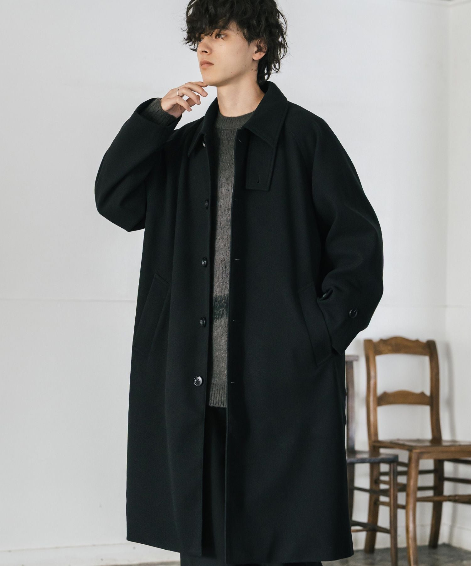 ロッキーモンロー Rocky Monroe ステンカラーコート ロング 2Way チンストラップ メンズ レディース アウター テックメルトン オーバーサイズ ラグラン 無地 チェック  14616 （グレージュ） グレージュ