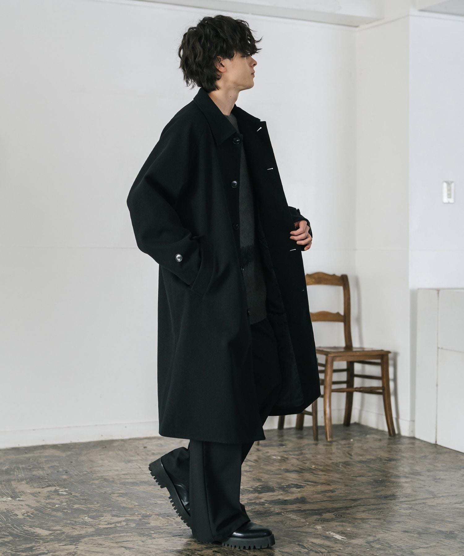 ロッキーモンロー Rocky Monroe ステンカラーコート ロング 2Way チンストラップ メンズ レディース アウター テックメルトン オーバーサイズ ラグラン 無地 チェック  14616 （グレージュ） グレージュ