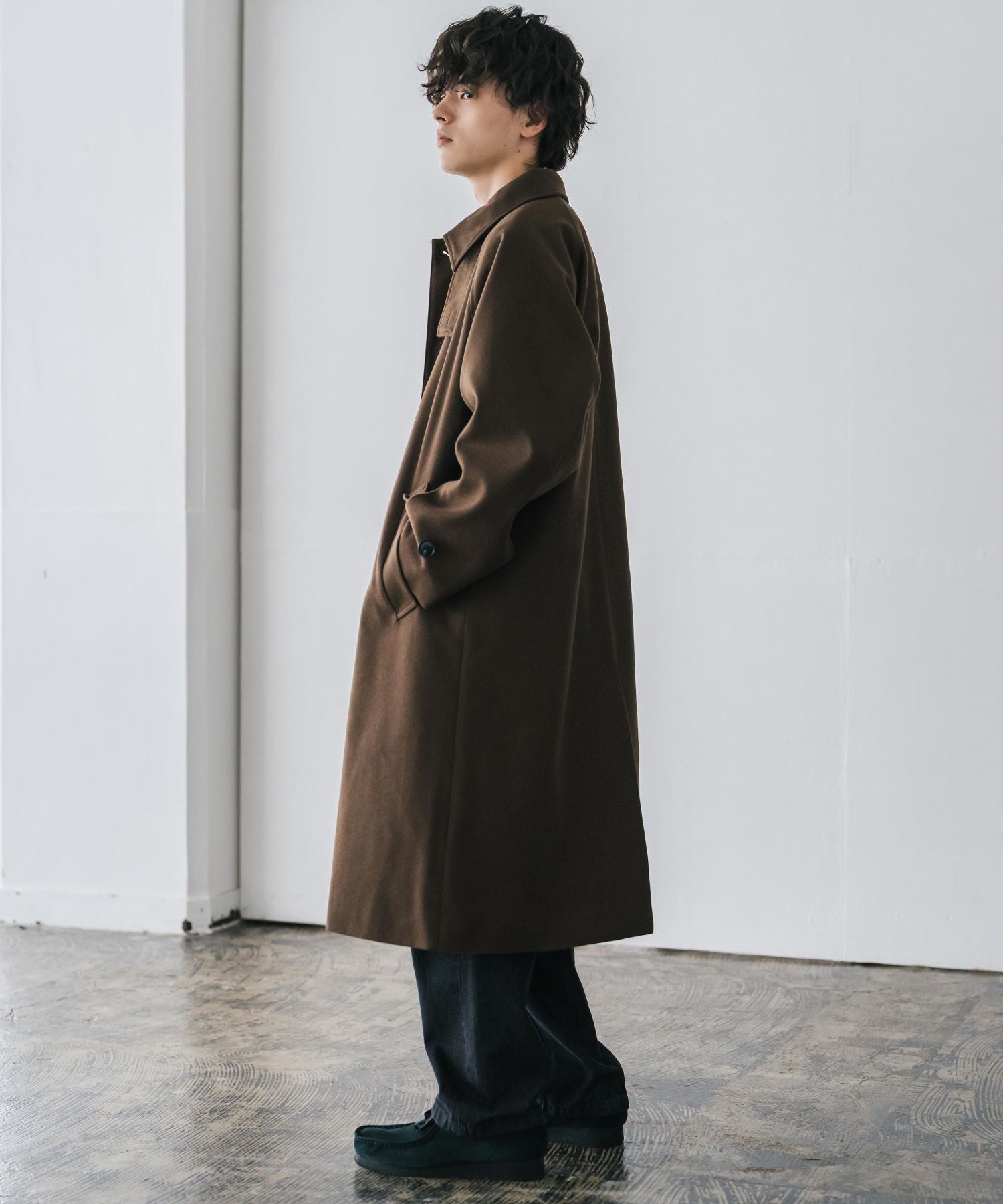 ロッキーモンロー Rocky Monroe ステンカラーコート ロング 2Way チンストラップ メンズ レディース アウター テックメルトン オーバーサイズ ラグラン 無地 チェック  14616 （グレージュ） グレージュ