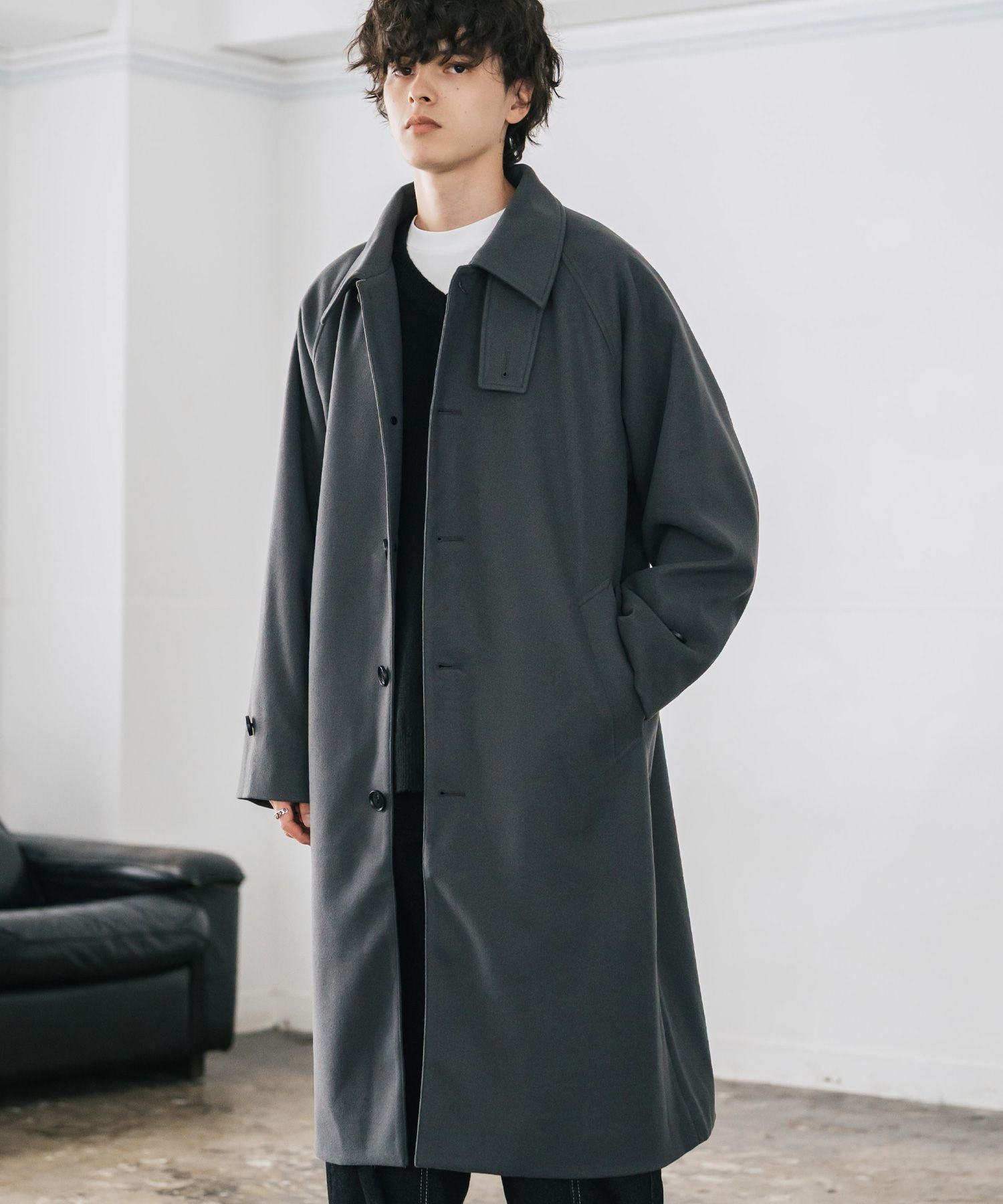 ロッキーモンロー Rocky Monroe ステンカラーコート ロング 2Way チンストラップ メンズ レディース アウター テックメルトン オーバーサイズ ラグラン 無地 チェック  14616 （グレージュ） グレージュ