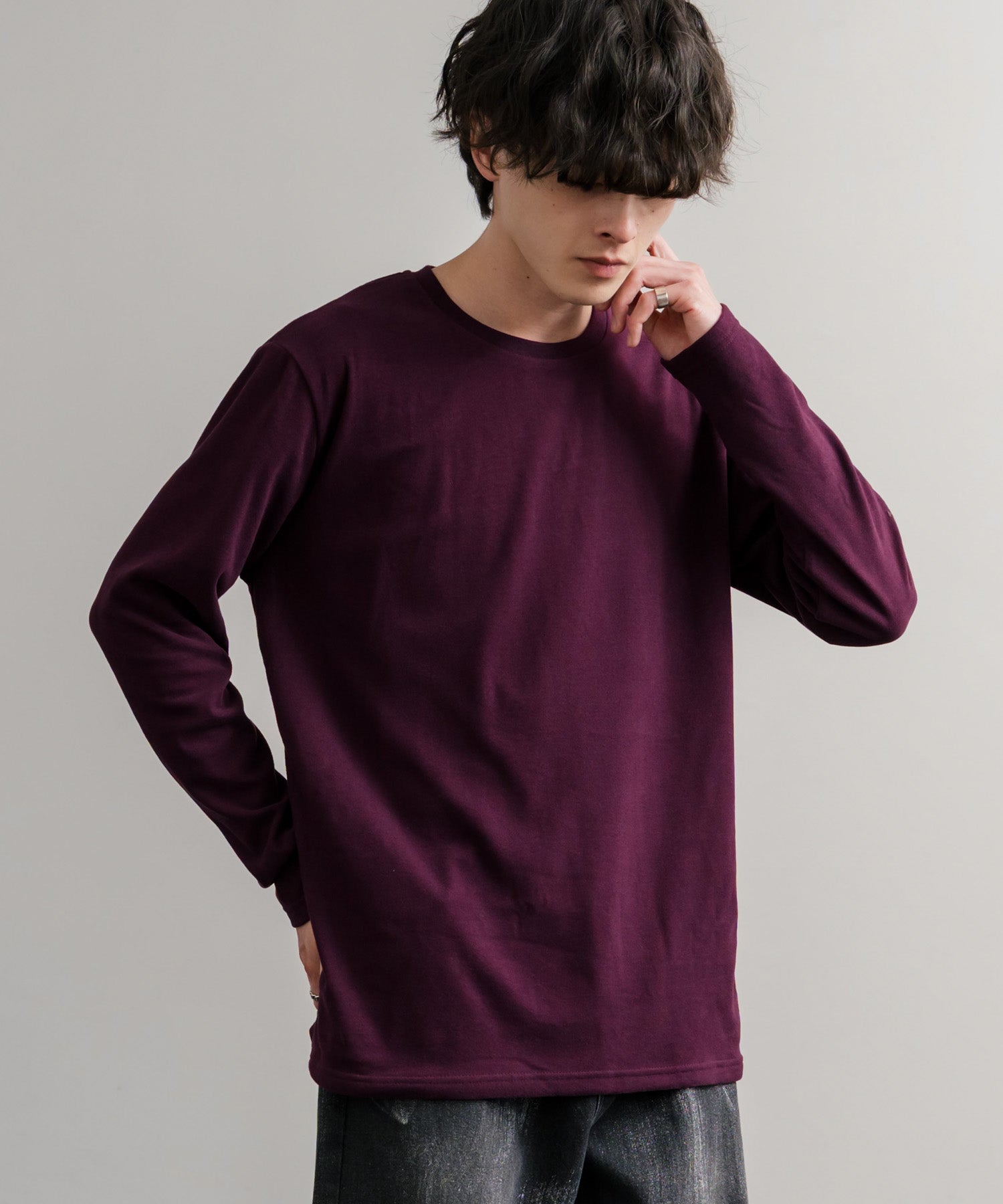 ロッキーモンロー Rocky Monroe カットソー フリース 長袖 メンズ レディース Tシャツ ロンT リラックス ストレッチ 無地 クルーネック 保温 ベーシック シンプル カジュアル 14854 （4.ワイン） 4.ワイン