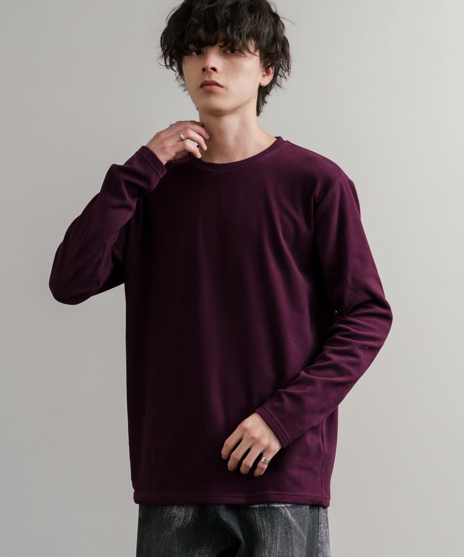 ロッキーモンロー Rocky Monroe カットソー フリース 長袖 メンズ レディース Tシャツ ロンT リラックス ストレッチ 無地 クルーネック 保温 ベーシック シンプル カジュアル 14854 （4.ワイン） 4.ワイン