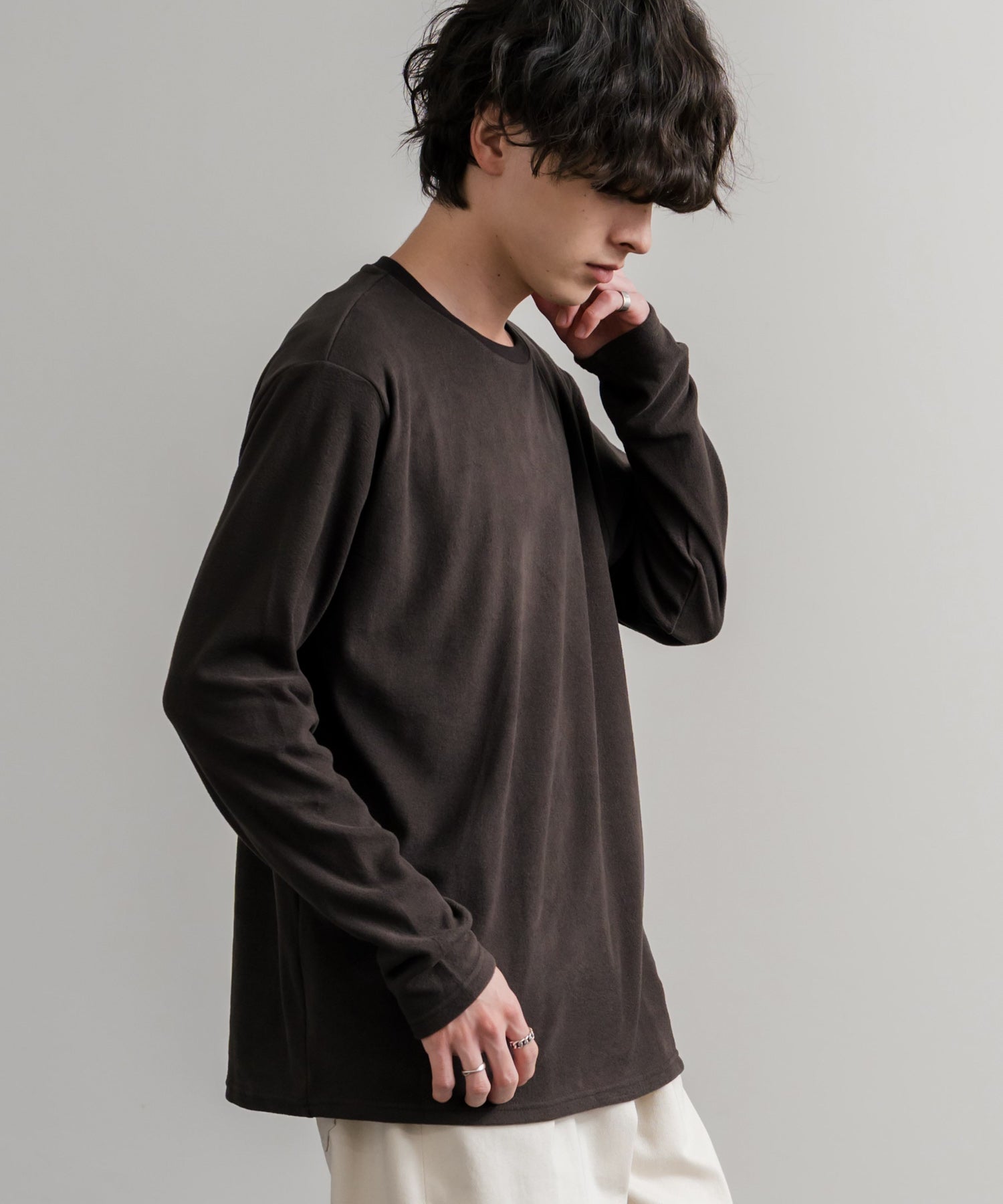 ロッキーモンロー Rocky Monroe カットソー フリース 長袖 メンズ レディース Tシャツ ロンT リラックス ストレッチ 無地 クルーネック 保温 ベーシック シンプル カジュアル 14854 （4.ワイン） 4.ワイン