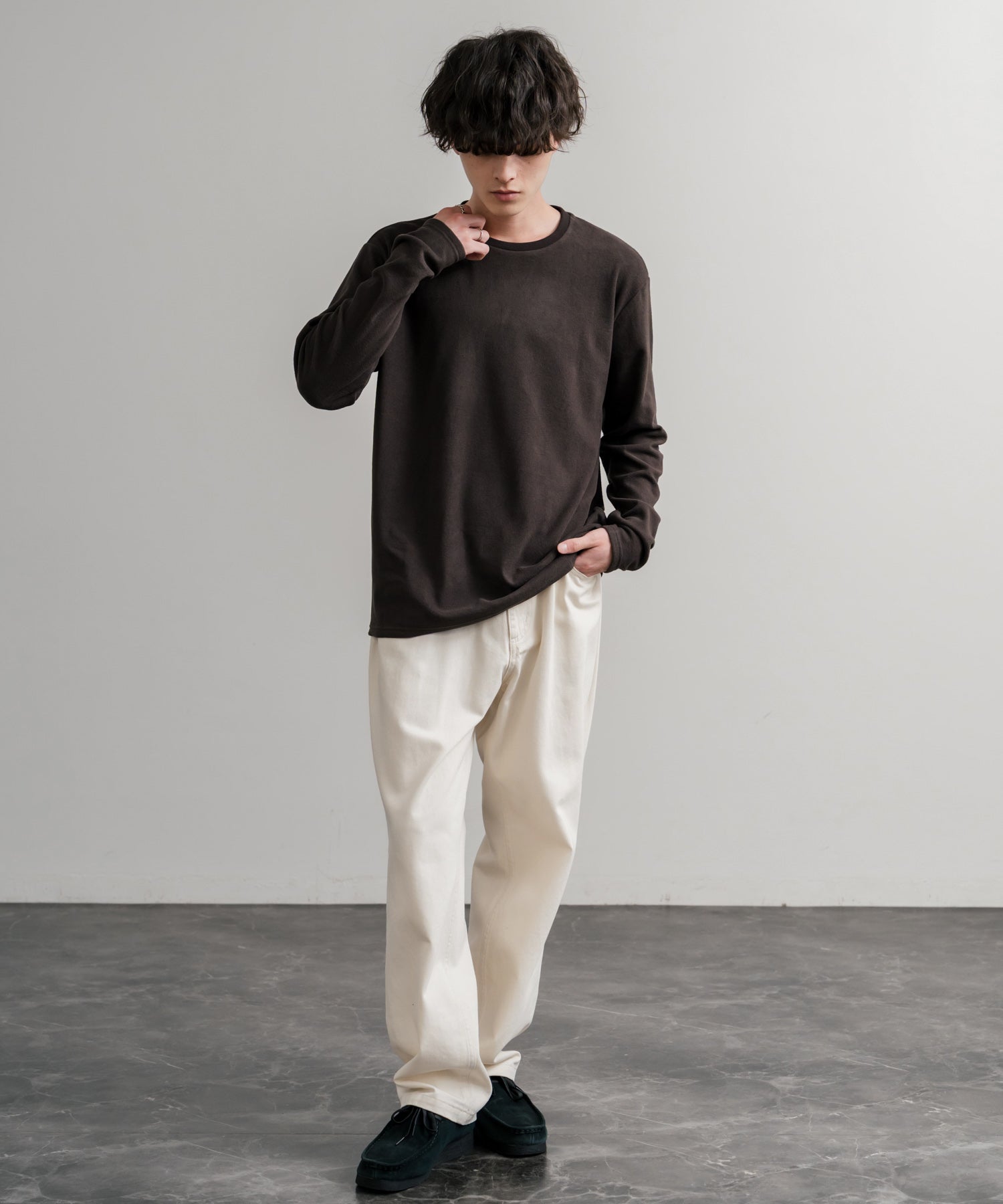 ロッキーモンロー Rocky Monroe カットソー フリース 長袖 メンズ レディース Tシャツ ロンT リラックス ストレッチ 無地 クルーネック 保温 ベーシック シンプル カジュアル 14854 （4.ワイン） 4.ワイン