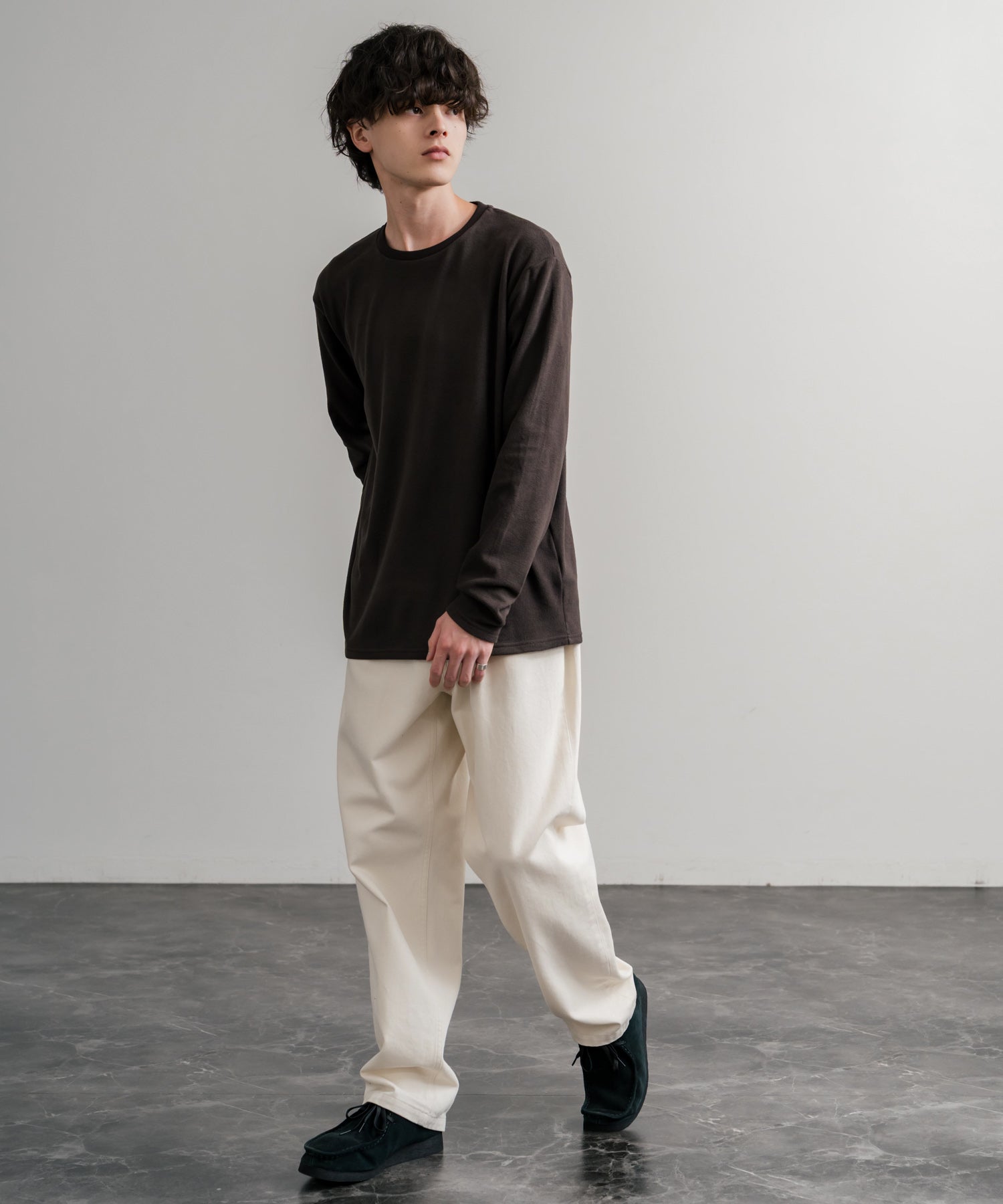 ロッキーモンロー Rocky Monroe カットソー フリース 長袖 メンズ レディース Tシャツ ロンT リラックス ストレッチ 無地 クルーネック 保温 ベーシック シンプル カジュアル 14854 （4.ワイン） 4.ワイン