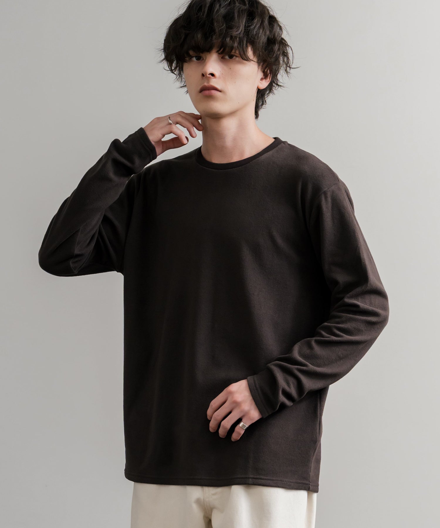 ロッキーモンロー Rocky Monroe カットソー フリース 長袖 メンズ レディース Tシャツ ロンT リラックス ストレッチ 無地 クルーネック 保温 ベーシック シンプル カジュアル 14854 （2.チャコール） 2.チャコール