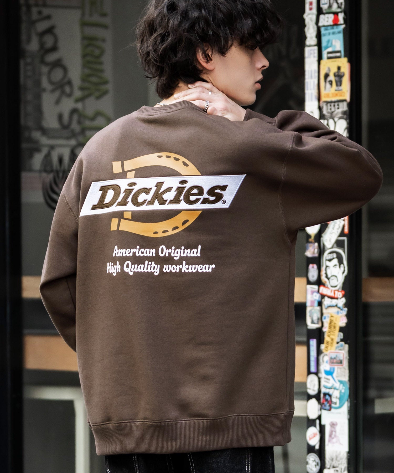 ロッキーモンロー Rocky Monroe Dickies スウェット トレーナー 裏起毛 メンズ レディース ロゴ 刺繍 ワンポイント バックプリント オーバーサイズ リラックス カジュアル 14886 （B-15.ブラウン） B-15.ブラウン
