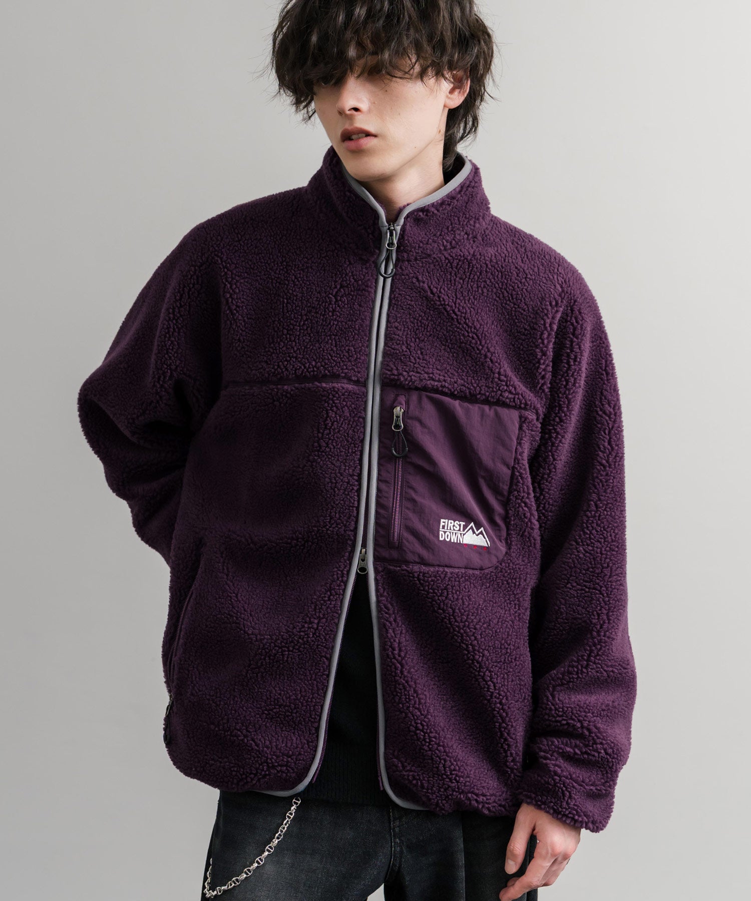 ロッキーモンロー Rocky Monroe FIRST DOWN ファーストダウン ボアジャケット フリース メンズ レディース アウター ブルゾン ラグラン タンブリングボア F942021 14981 （80.パープル） 80.パープル