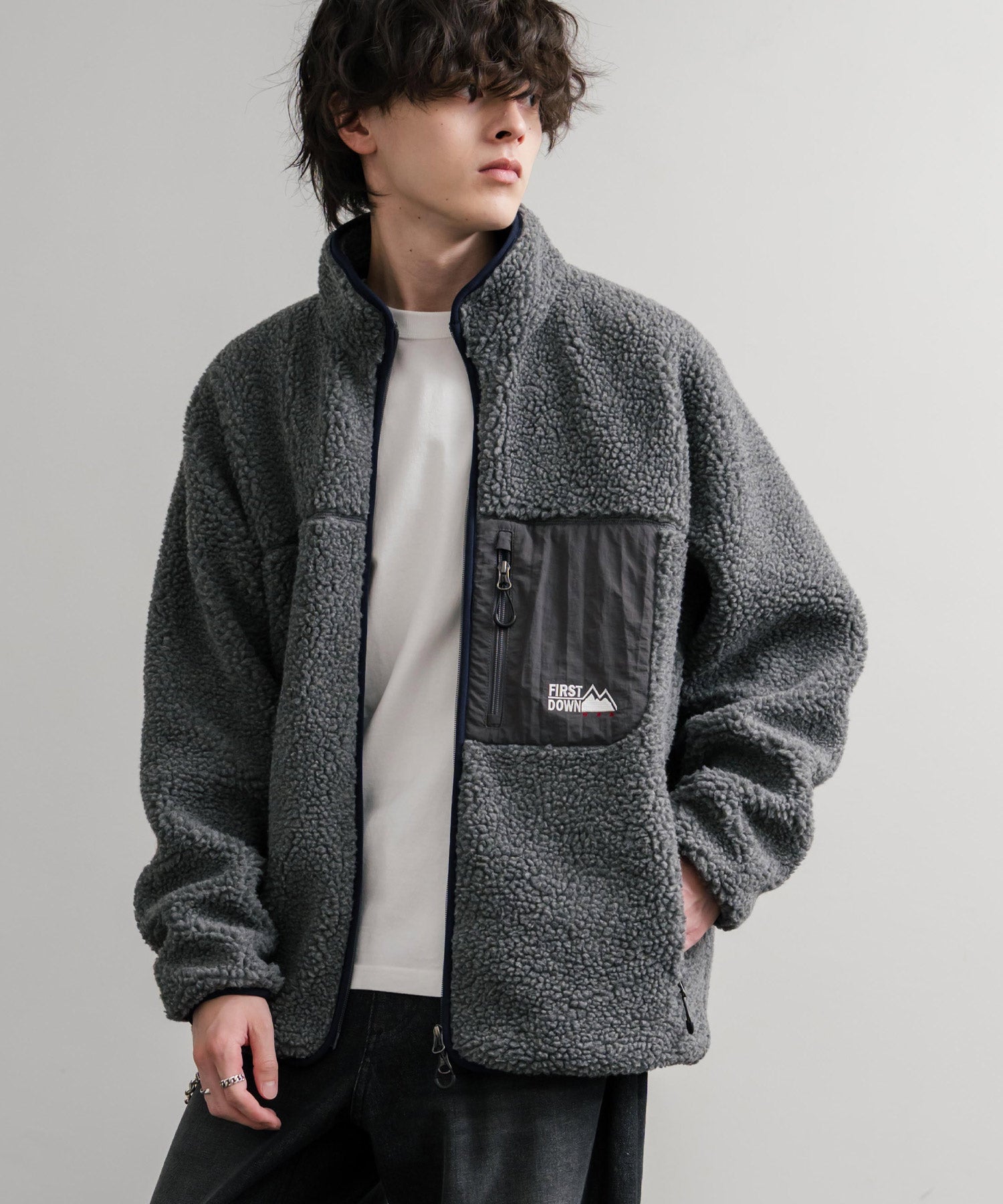 ロッキーモンロー Rocky Monroe FIRST DOWN ファーストダウン ボアジャケット フリース メンズ レディース アウター ブルゾン ラグラン タンブリングボア F942021 14981 （80.パープル） 80.パープル