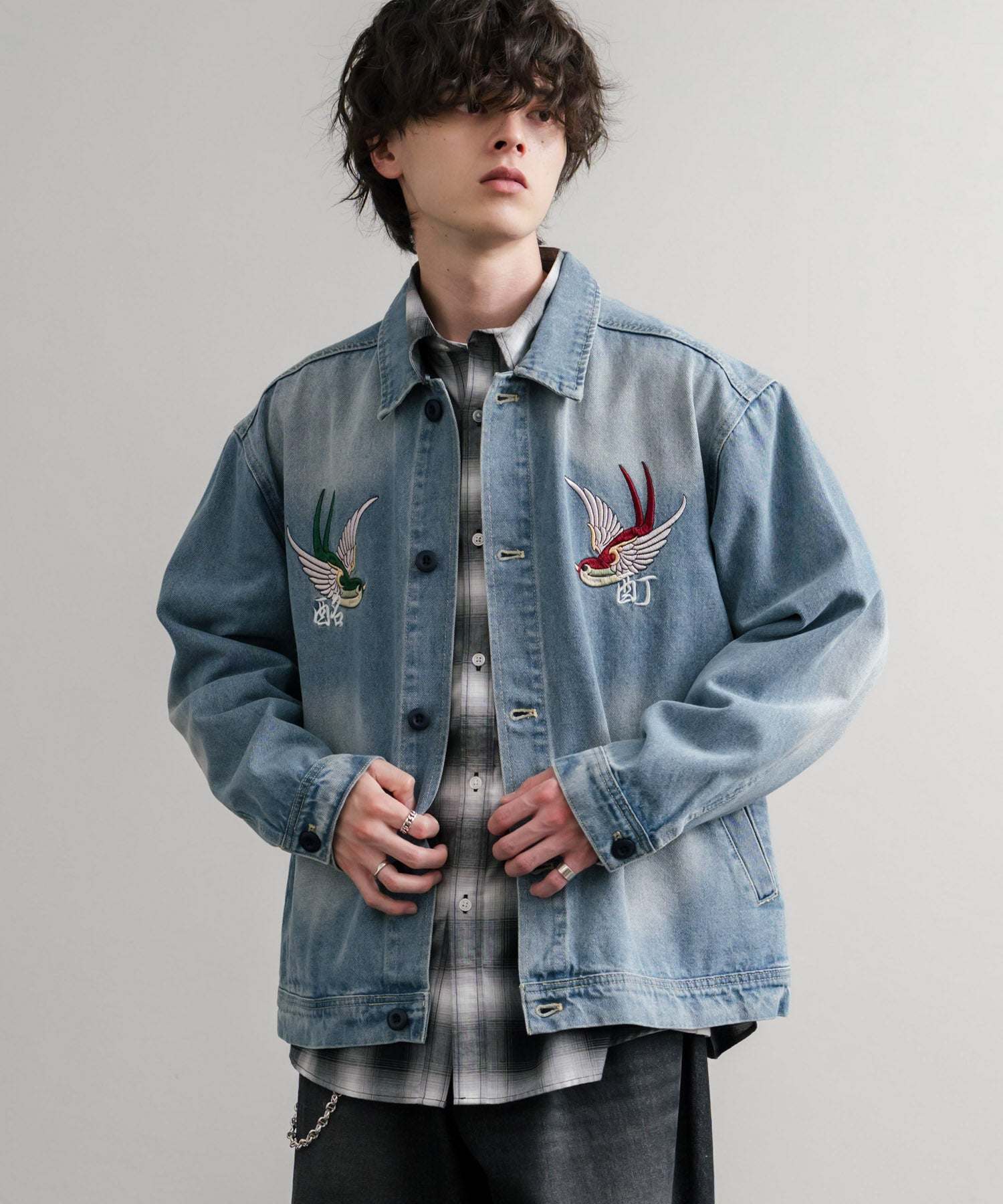 ロッキーモンロー Rocky Monroe デニムジャケット YOIDORE 酔いどれ チベタン 刺繍 メンズ レディース アウター ブルゾン Gジャン ワーク ヴィンテージ インディゴ 14888 （33.ライトインディゴ） 33.ライトインディゴ