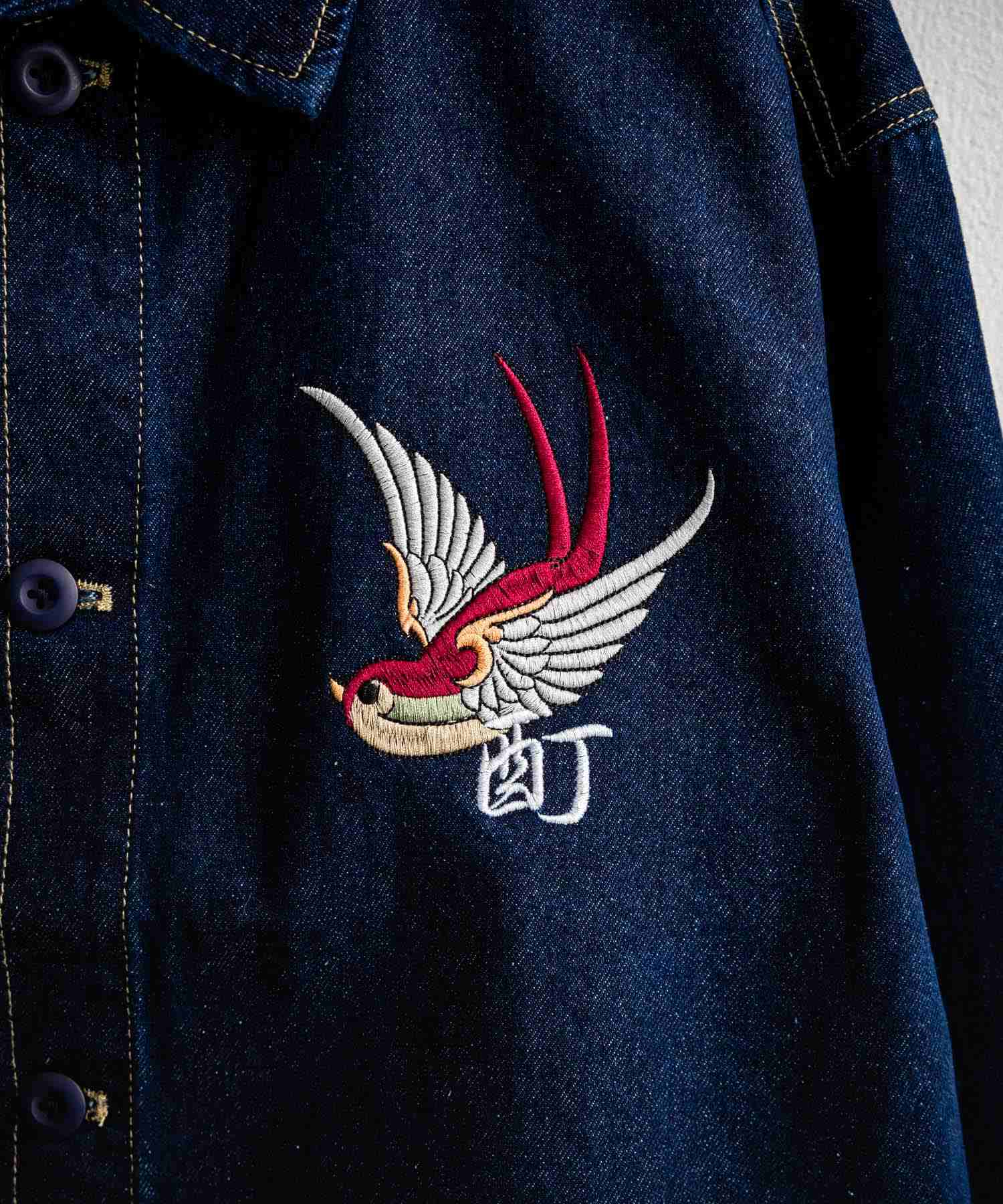 ロッキーモンロー Rocky Monroe デニムジャケット YOIDORE 酔いどれ チベタン 刺繍 メンズ レディース アウター ブルゾン Gジャン ワーク ヴィンテージ インディゴ 14888 （33.ライトインディゴ） 33.ライトインディゴ