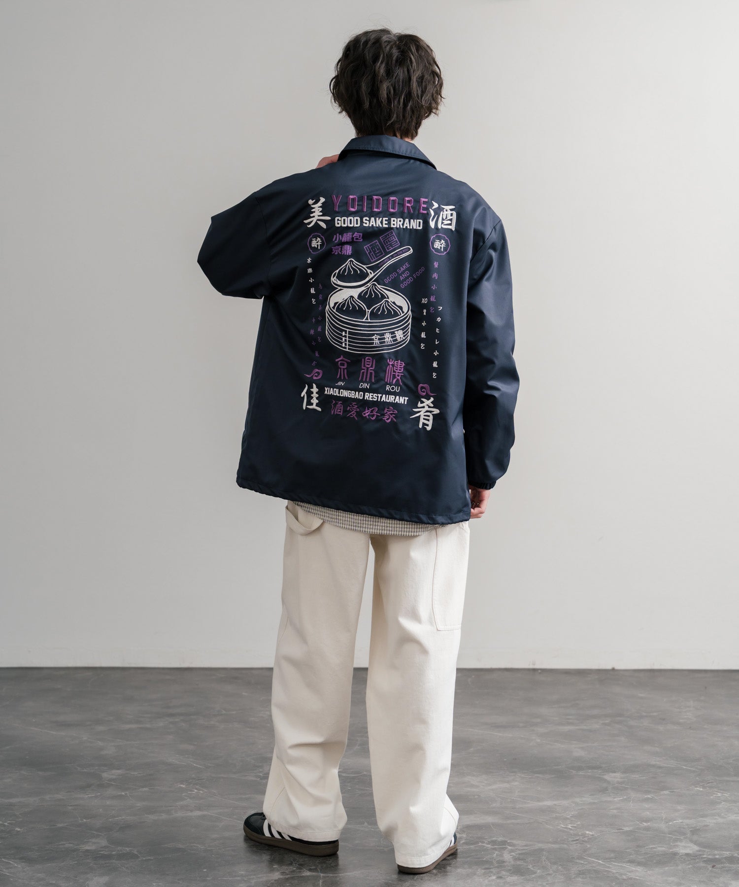 ロッキーモンロー Rocky Monroe コーチジャケット コラボ YOIDORE 京鼎樓 小籠包 ライトアウター ブルゾン メンズ レディース オーバーサイズ ビッグシルエット ルーズ 14889 （39.ネイビー） 39.ネイビー