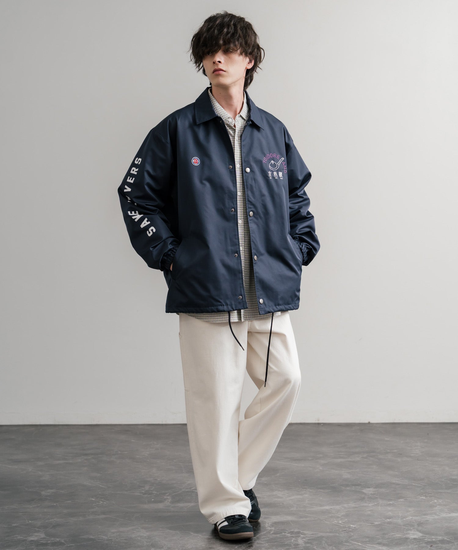 ロッキーモンロー Rocky Monroe コーチジャケット コラボ YOIDORE 京鼎樓 小籠包 ライトアウター ブルゾン メンズ レディース オーバーサイズ ビッグシルエット ルーズ 14889 （39.ネイビー） 39.ネイビー