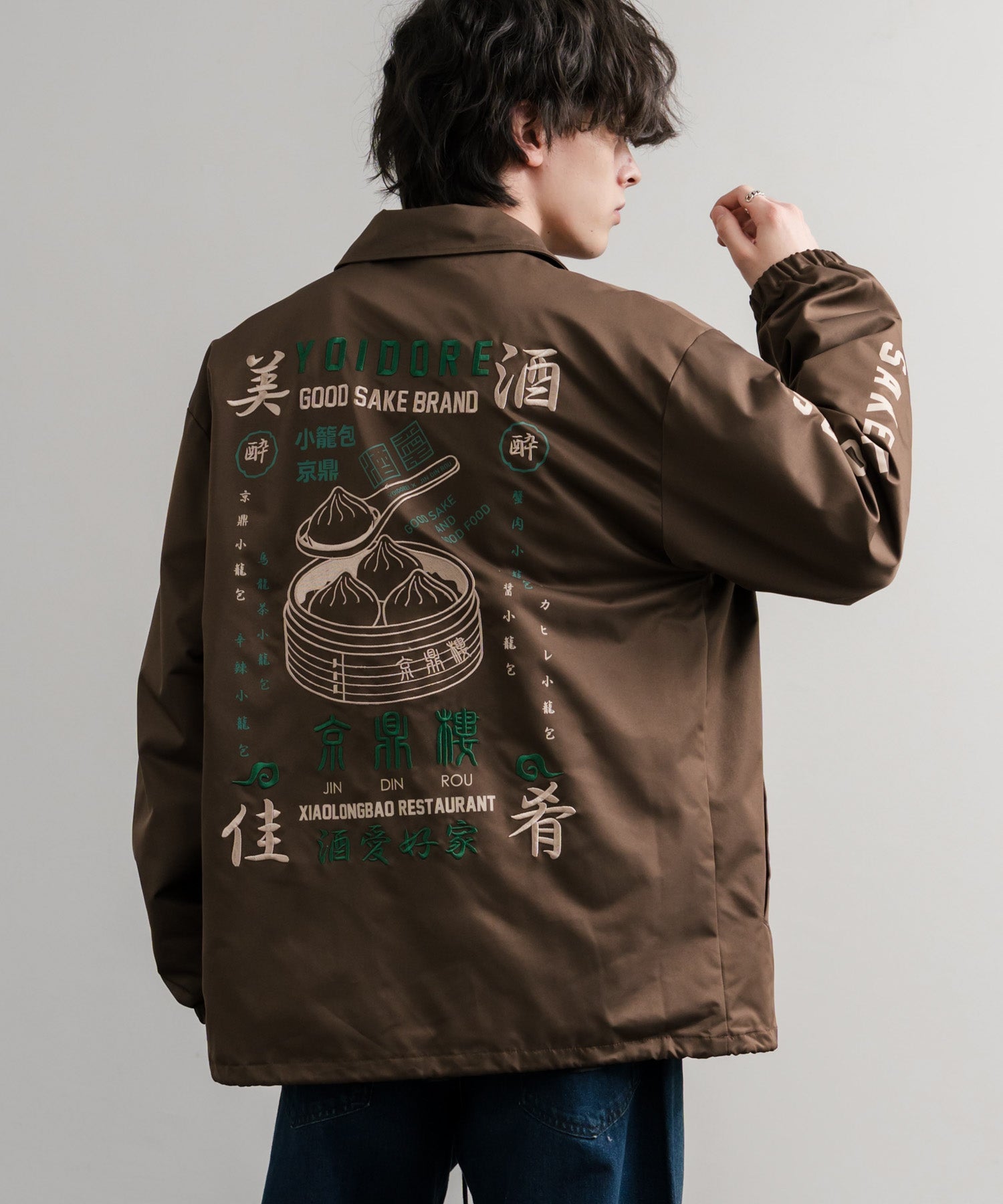 ロッキーモンロー Rocky Monroe コーチジャケット コラボ YOIDORE 京鼎樓 小籠包 ライトアウター ブルゾン メンズ レディース オーバーサイズ ビッグシルエット ルーズ 14889 （39.ネイビー） 39.ネイビー