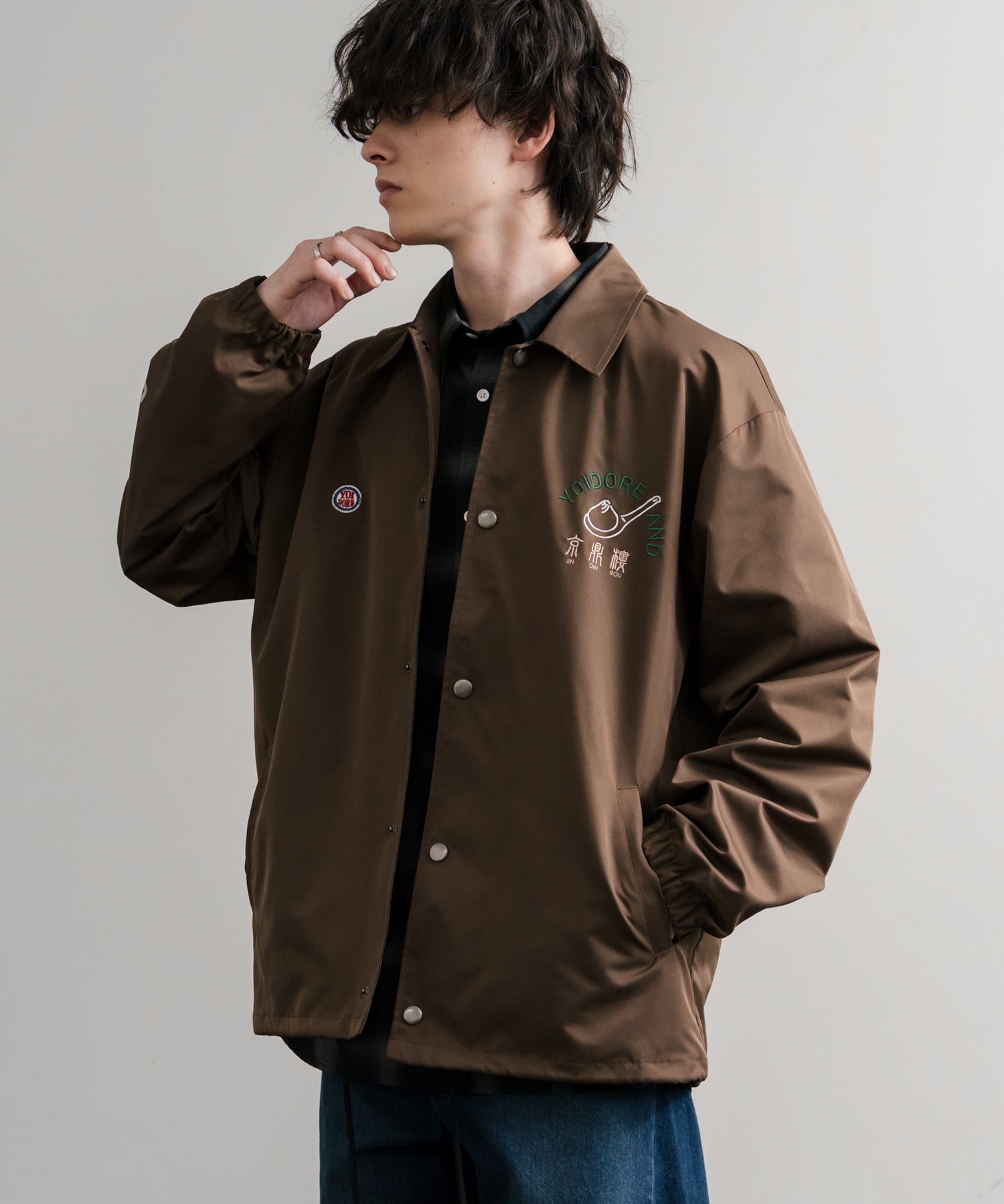 ロッキーモンロー Rocky Monroe コーチジャケット コラボ YOIDORE 京鼎樓 小籠包 ライトアウター ブルゾン メンズ レディース オーバーサイズ ビッグシルエット ルーズ 14889 （39.ネイビー） 39.ネイビー