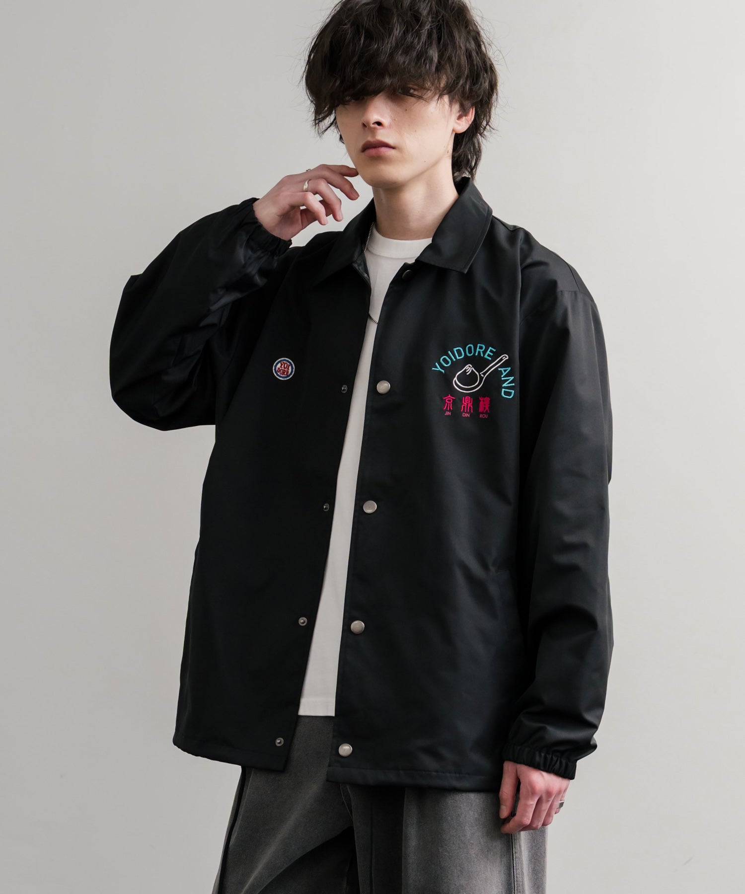 ロッキーモンロー Rocky Monroe コーチジャケット コラボ YOIDORE 京鼎樓 小籠包 ライトアウター ブルゾン メンズ レディース オーバーサイズ ビッグシルエット ルーズ 14889 （39.ネイビー） 39.ネイビー