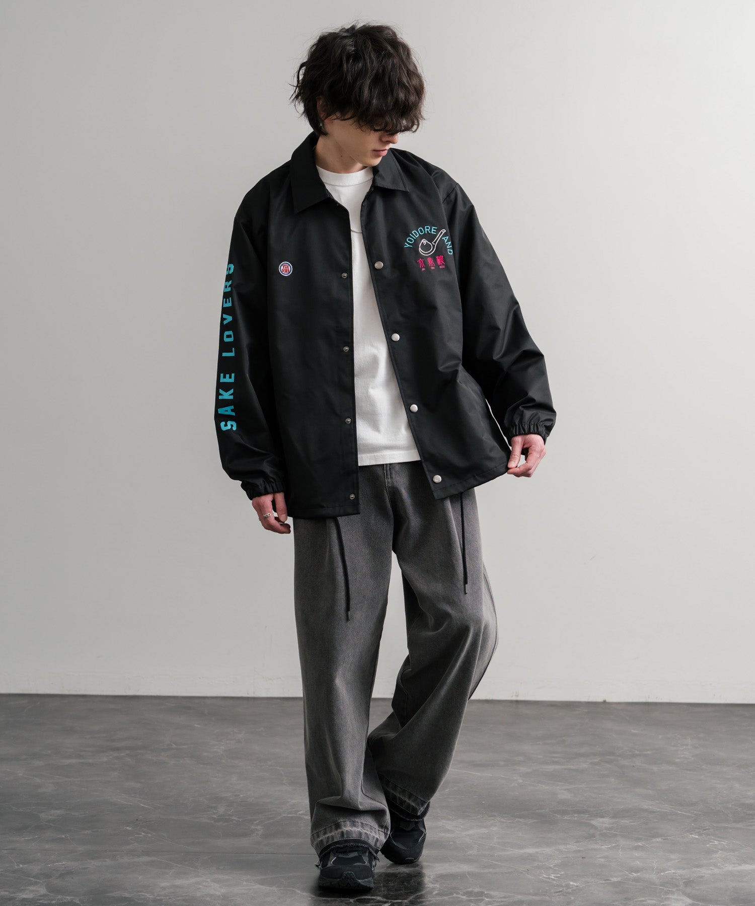 ロッキーモンロー Rocky Monroe コーチジャケット コラボ YOIDORE 京鼎樓 小籠包 ライトアウター ブルゾン メンズ レディース オーバーサイズ ビッグシルエット ルーズ 14889 （39.ネイビー） 39.ネイビー