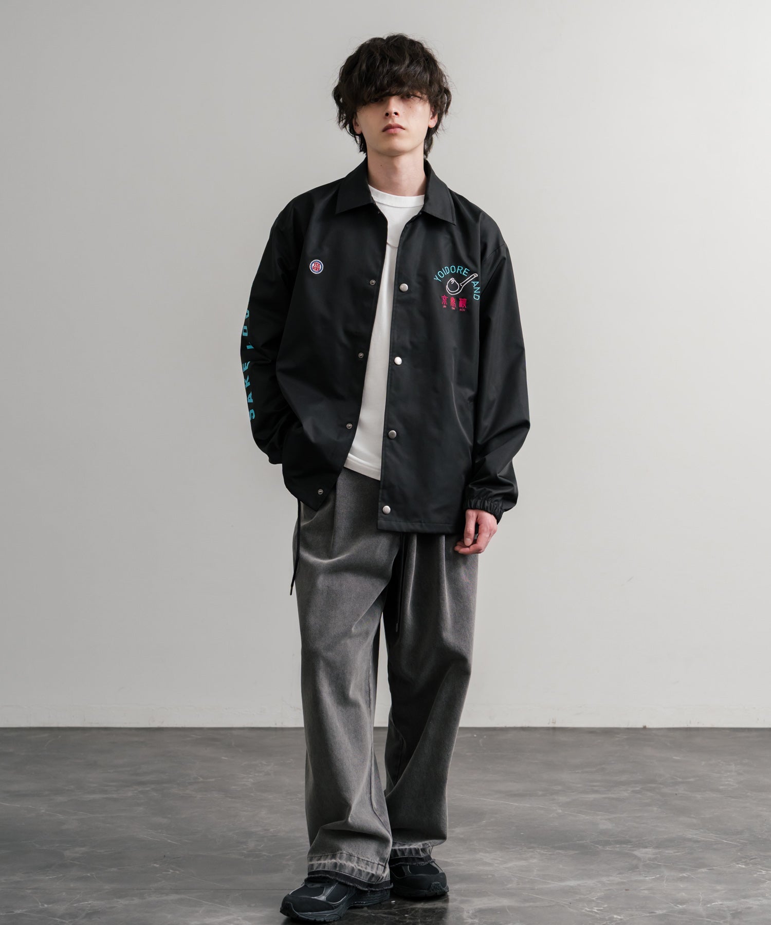 ロッキーモンロー Rocky Monroe コーチジャケット コラボ YOIDORE 京鼎樓 小籠包 ライトアウター ブルゾン メンズ レディース オーバーサイズ ビッグシルエット ルーズ 14889 （39.ネイビー） 39.ネイビー