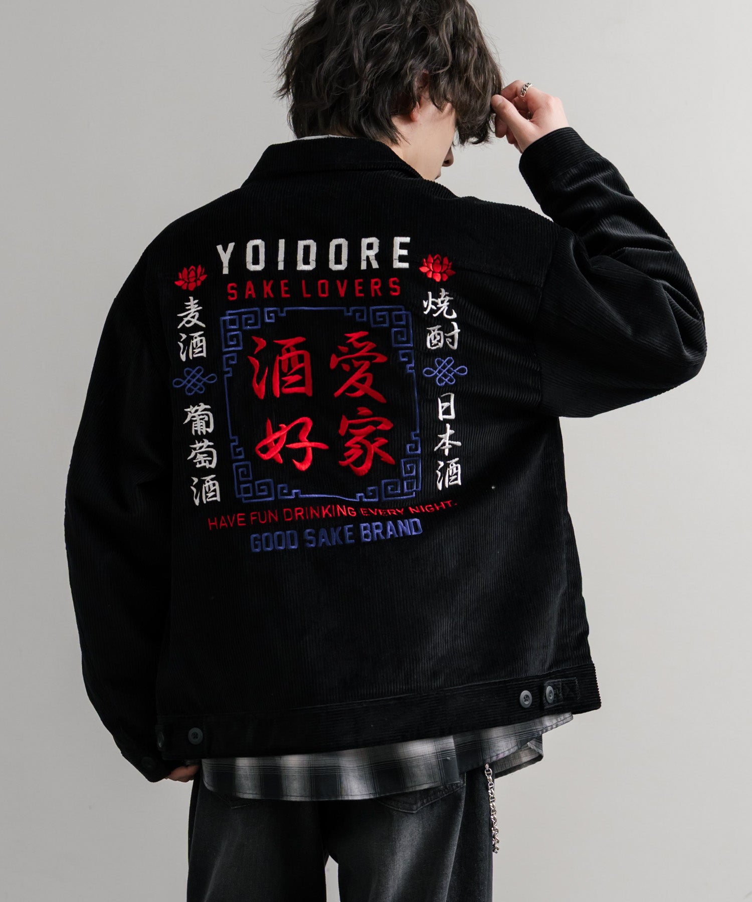 ロッキーモンロー Rocky Monroe コーデュロイジャケット YOIDORE 酔いどれ 刺繍 メンズ レディース ブルゾン ワーク カジュアル アメカジ 古着 オーバーサイズ リラックス 14891 （99.ブラック） 99.ブラック